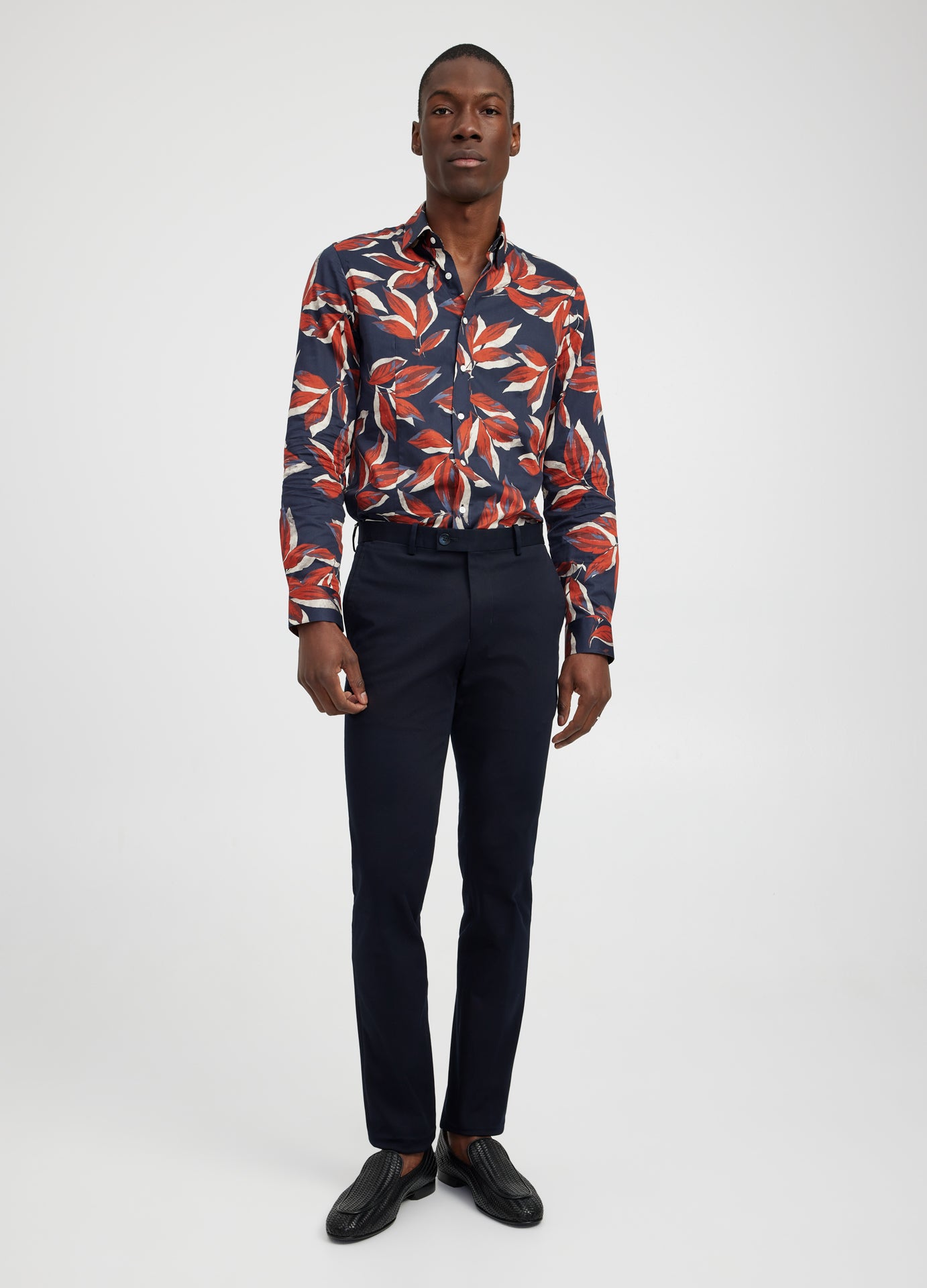 Painted Leaf Print Shirt Navy