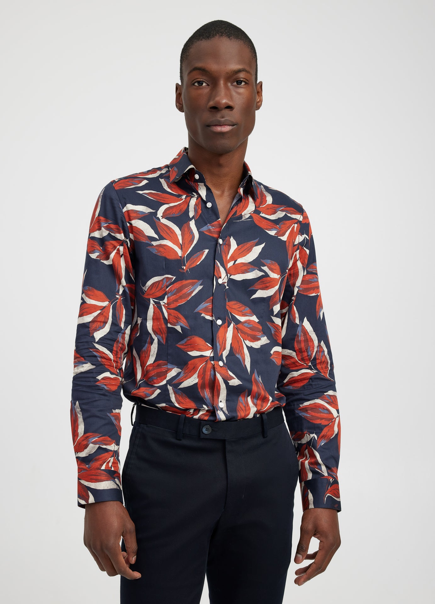 Painted Leaf Print Shirt Navy