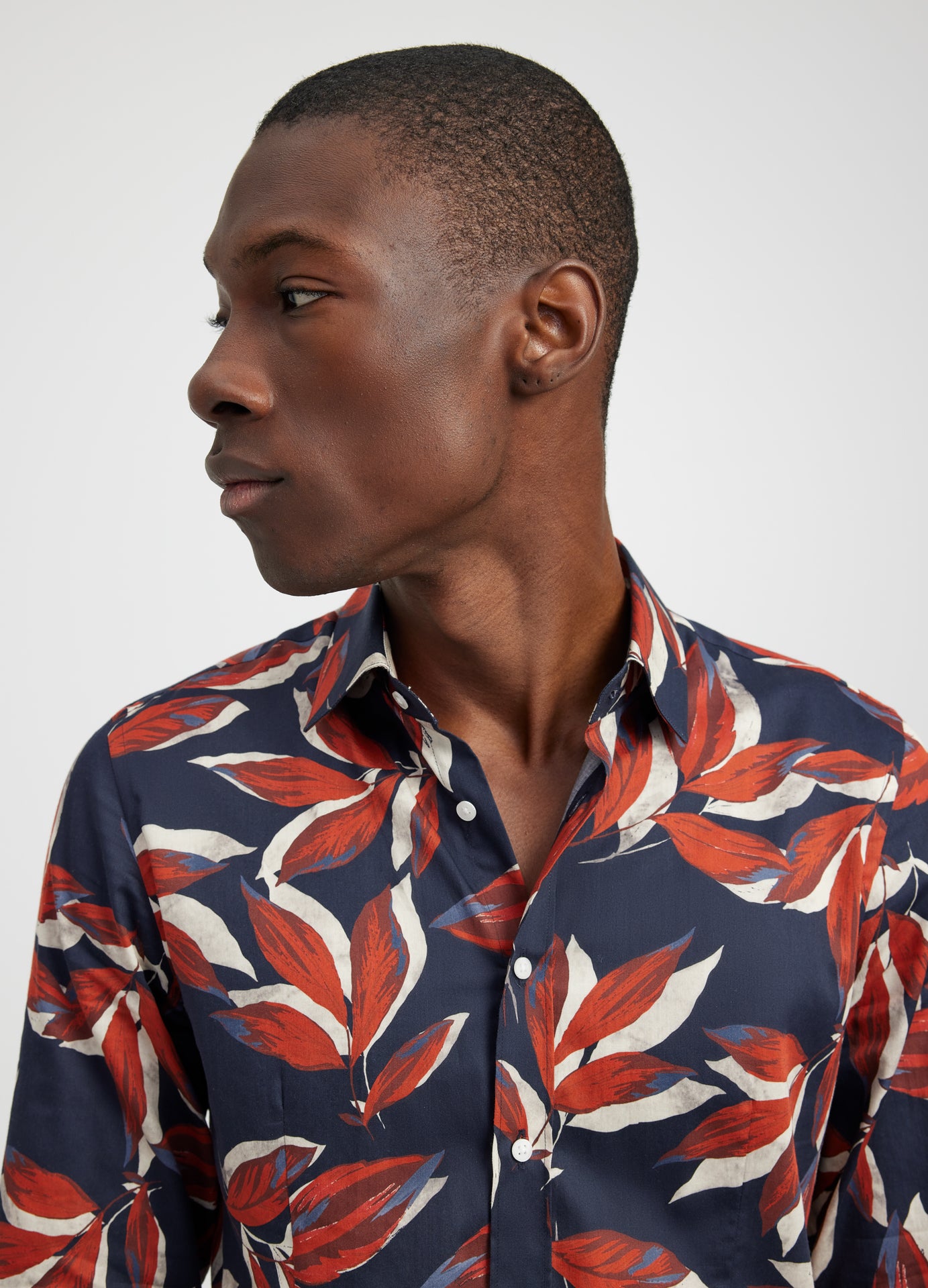 Painted Leaf Print Shirt Navy