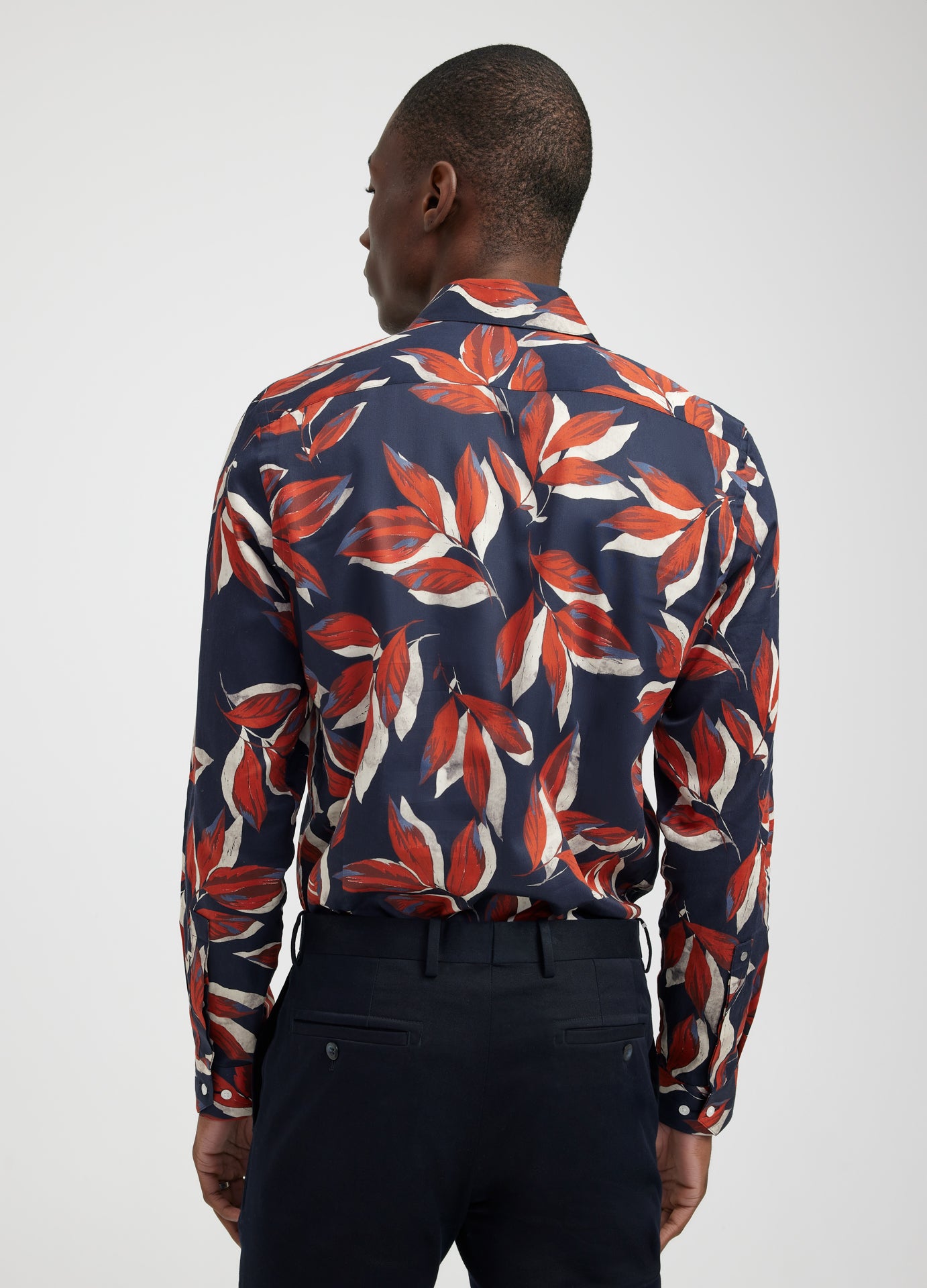 Painted Leaf Print Shirt Navy