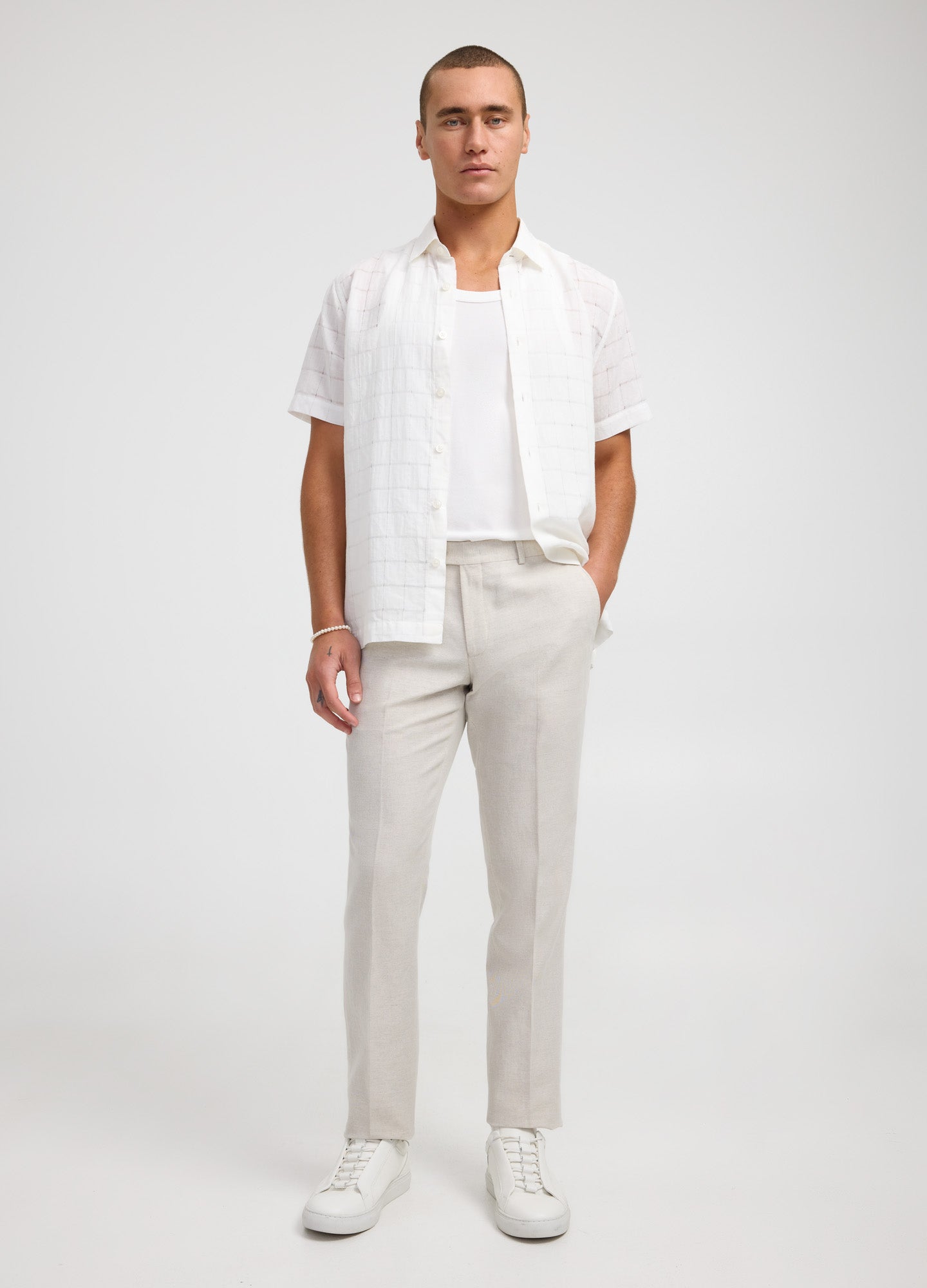 Lattice Check SS Shirt White