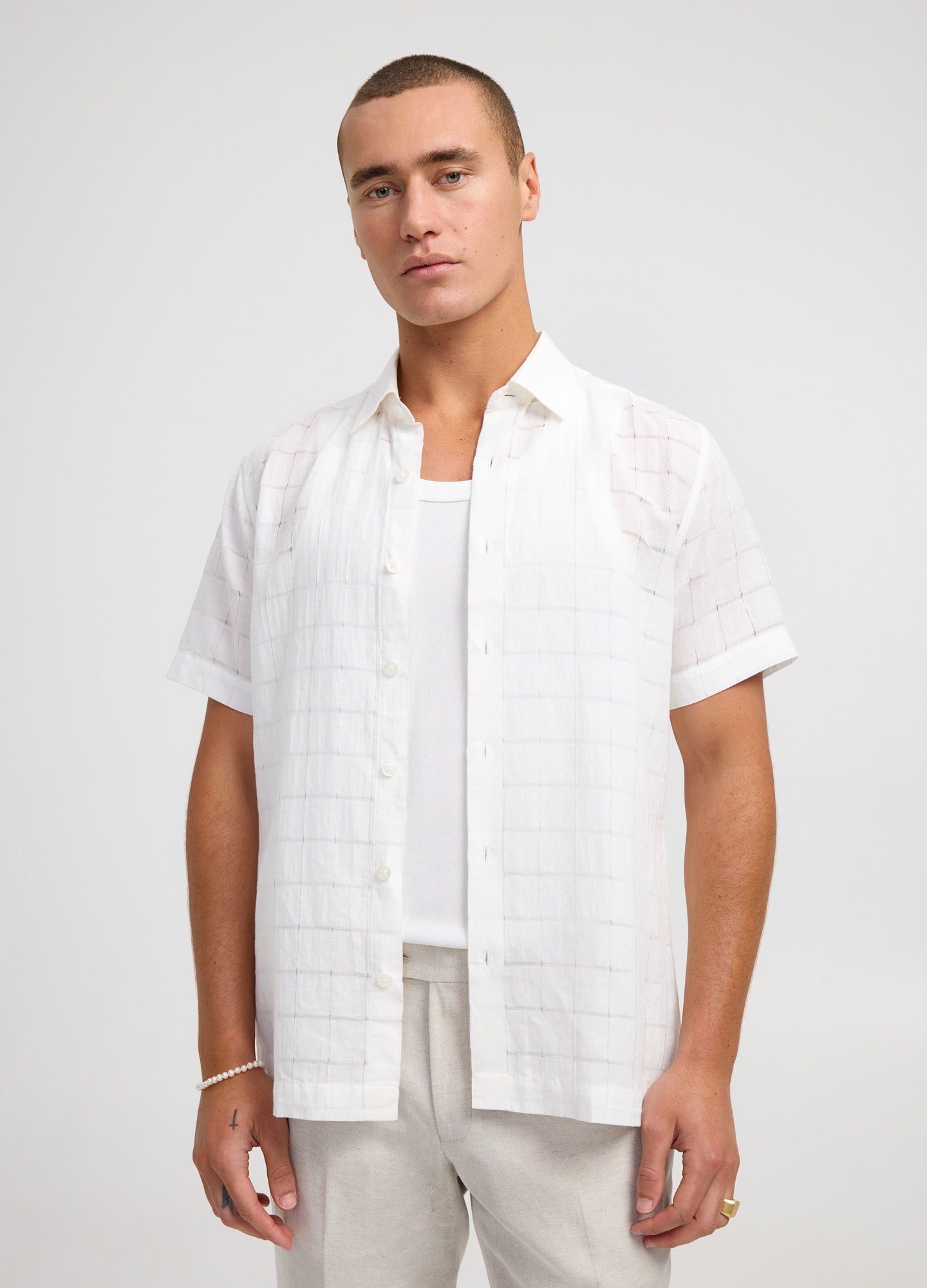 Lattice Check SS Shirt White