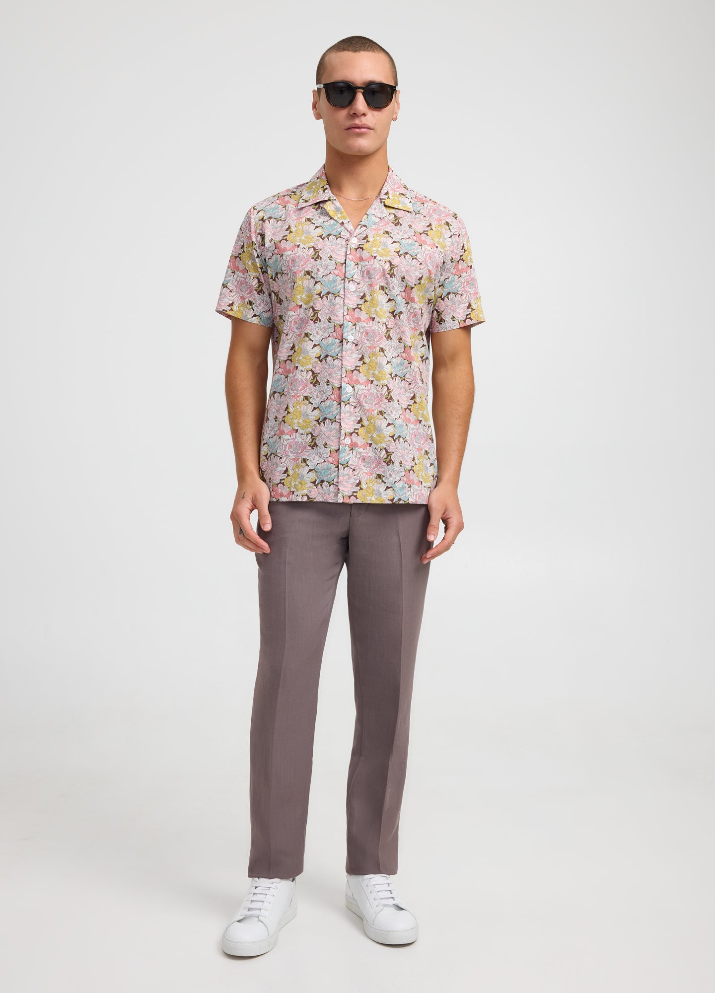 Etched Floral Print Short Sleeve Shirt Lilac