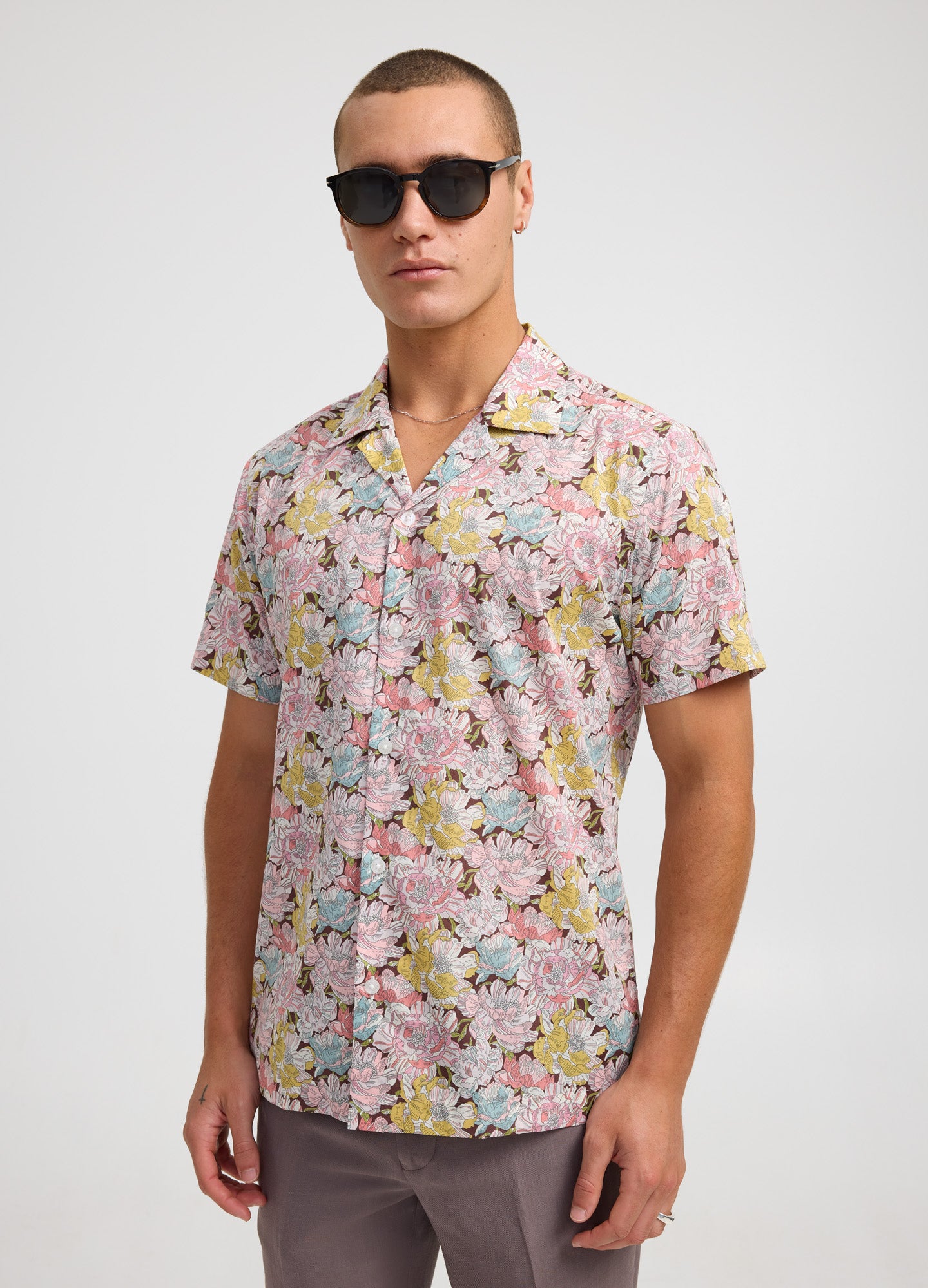 Etched Floral Print Short Sleeve Shirt Lilac
