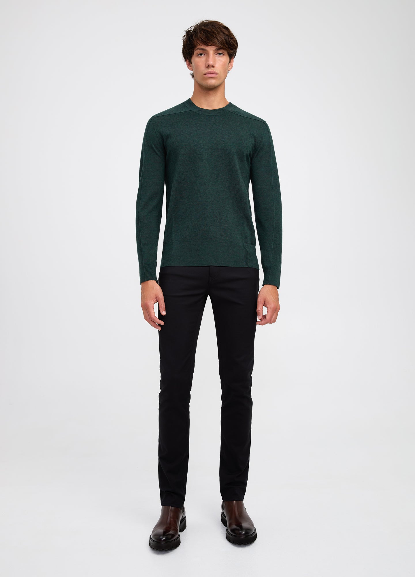 Rib Yoke Merino Crew Sweater Green