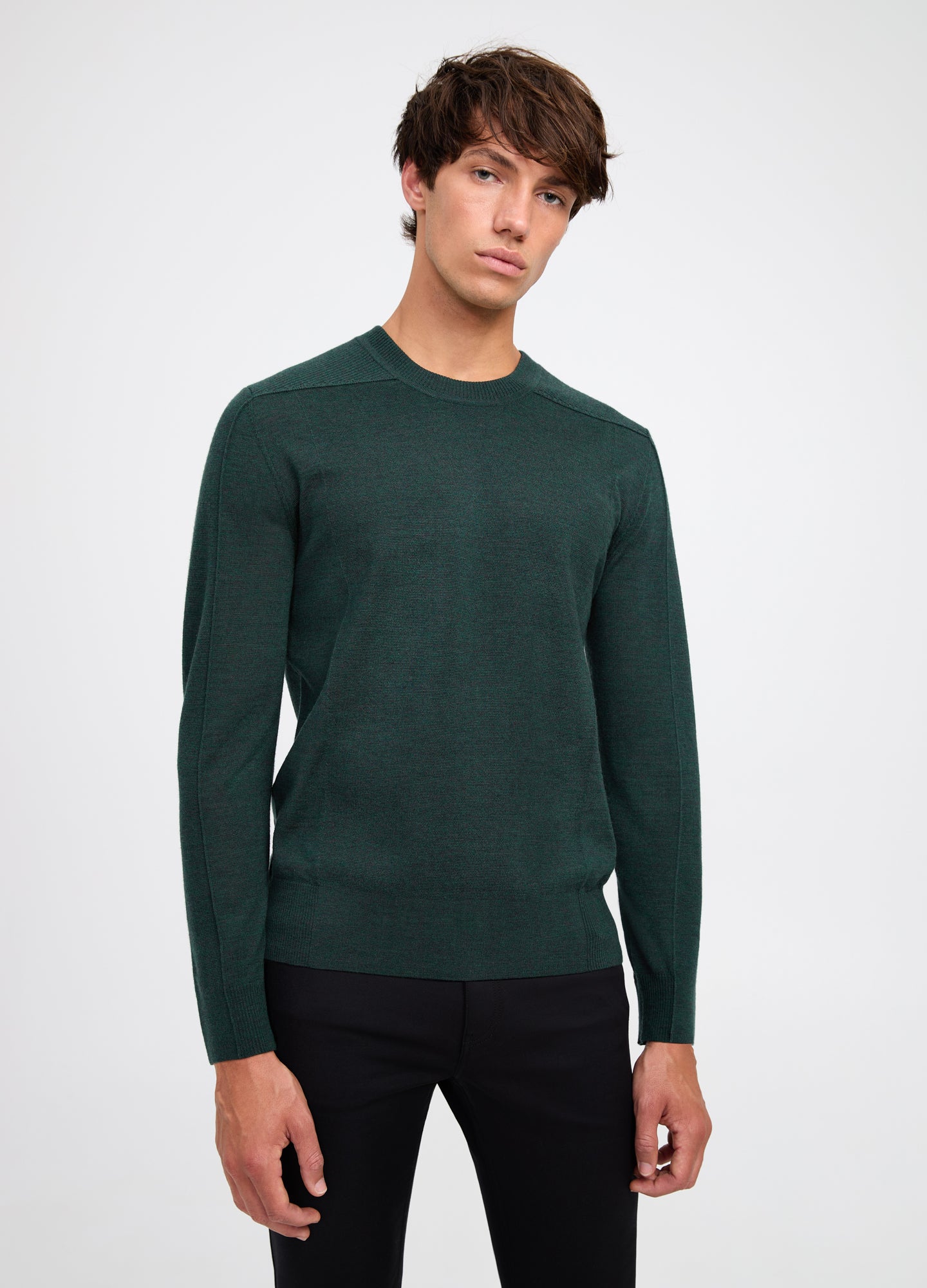 Rib Yoke Merino Crew Sweater Green