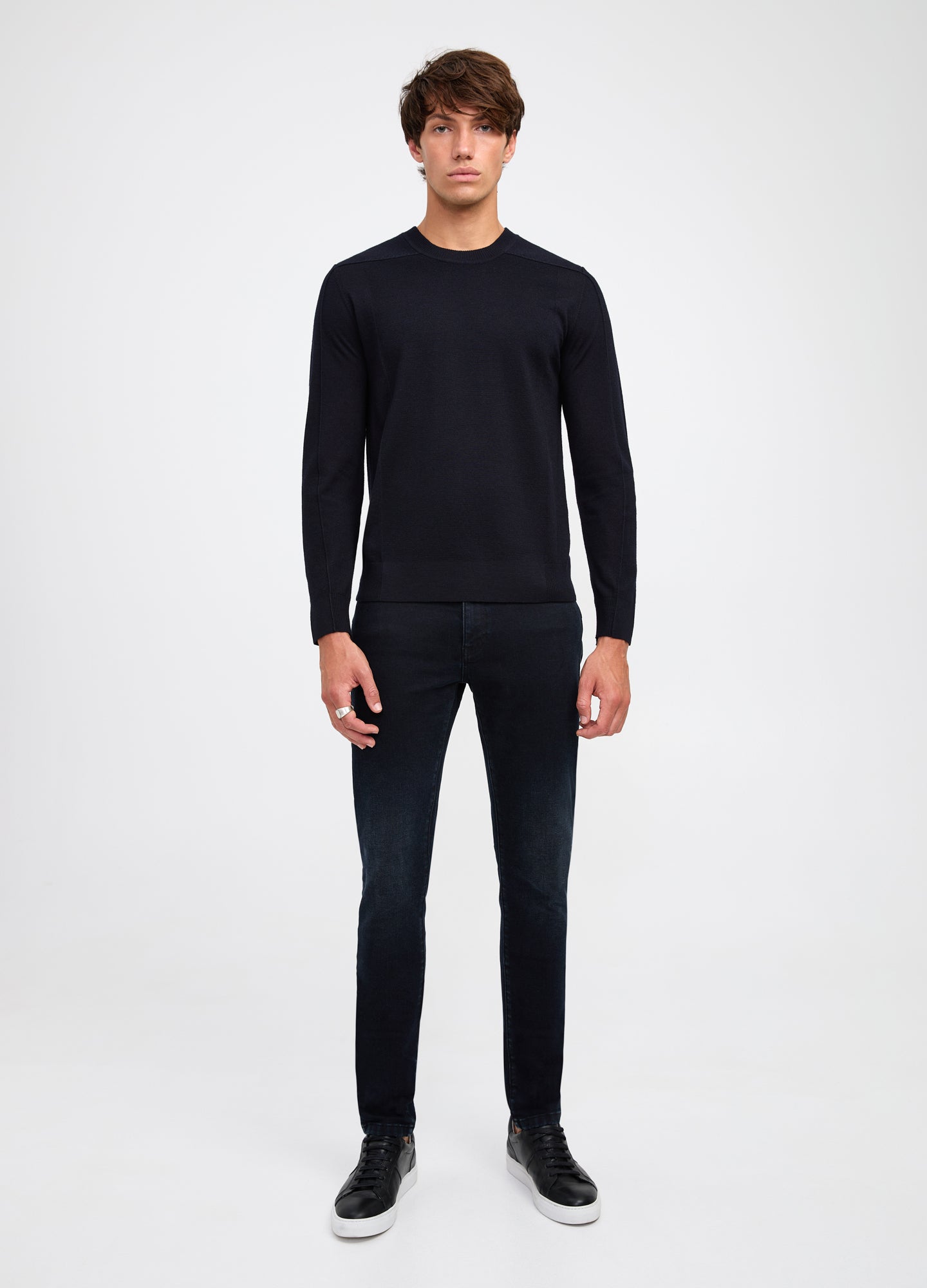 Rib Yoke Merino Crew Sweater Navy