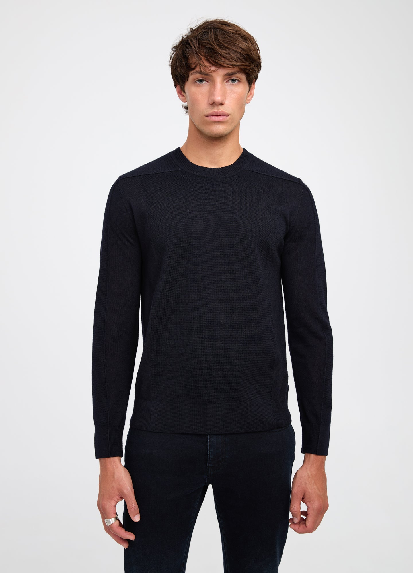 Rib Yoke Merino Crew Sweater Navy