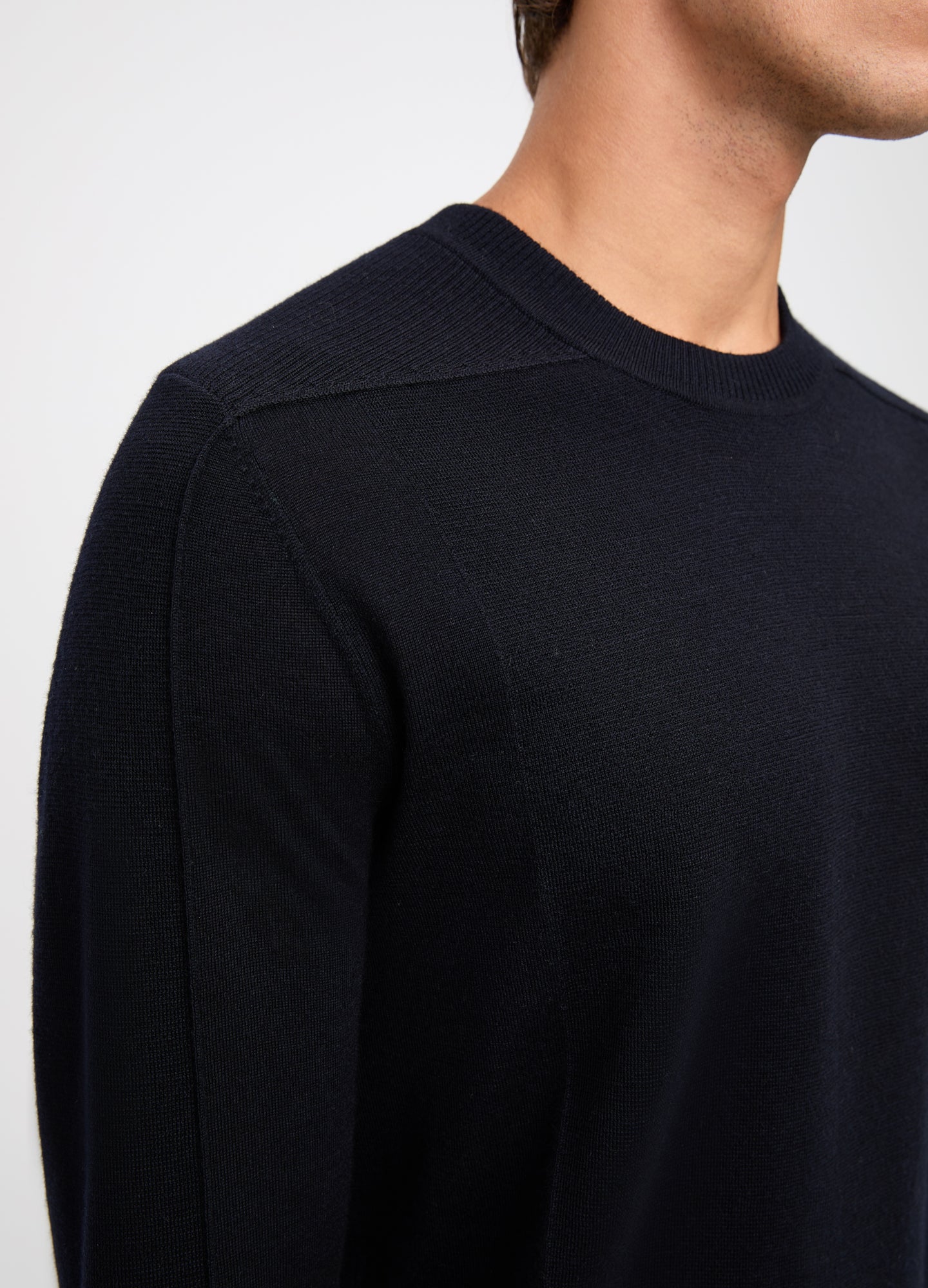 Rib Yoke Merino Crew Sweater Navy