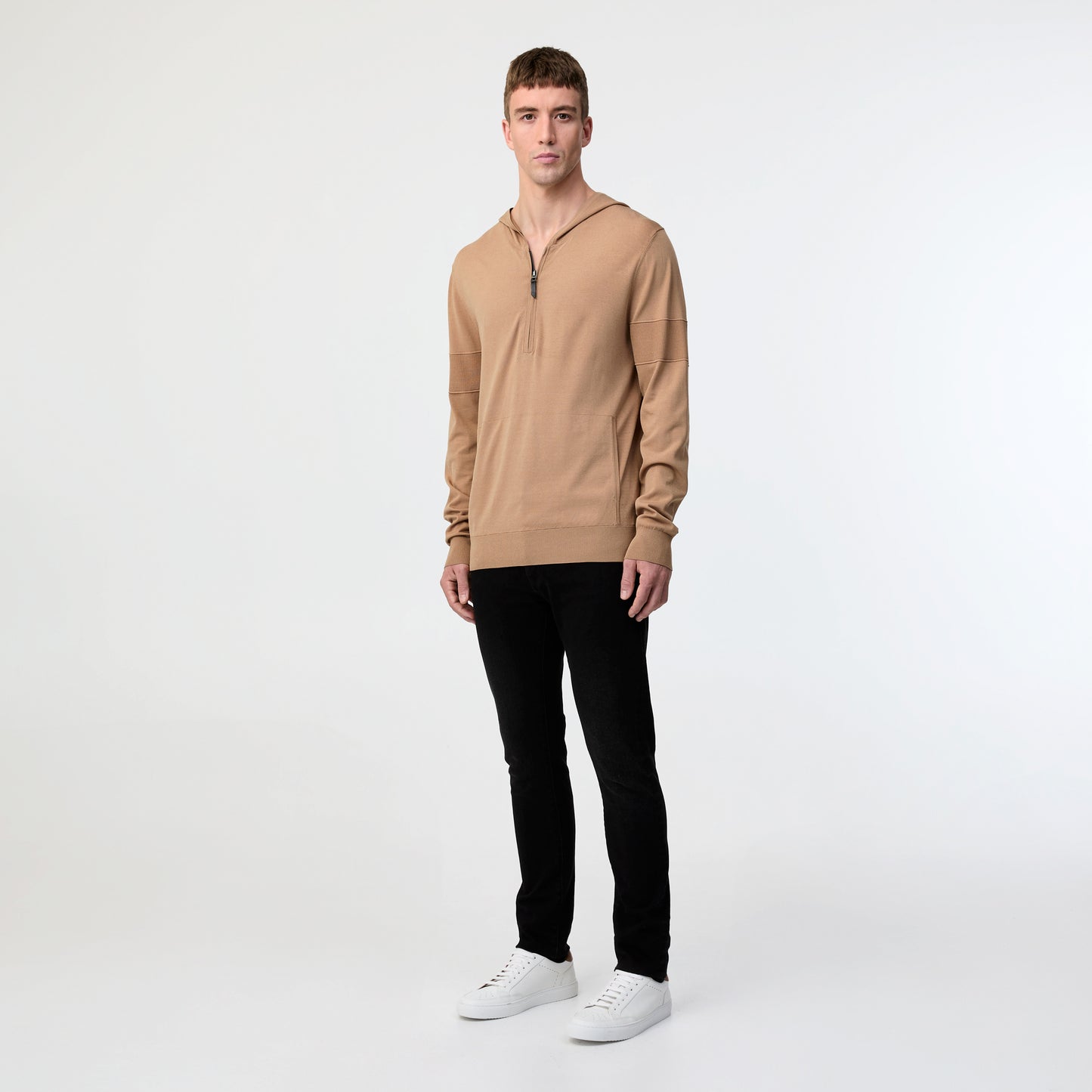Hooded Half-Zip Tech Knit Sweater Caramel