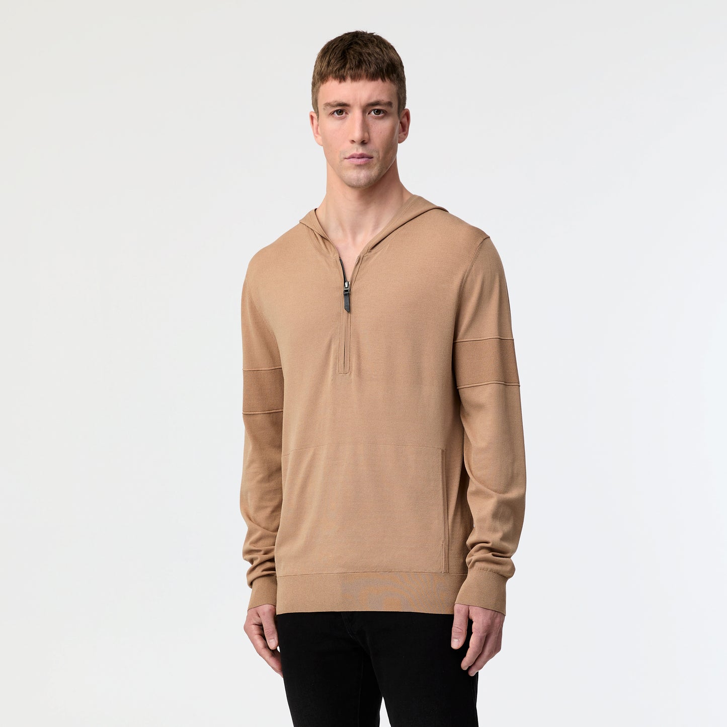 Hooded Half-Zip Tech Knit Sweater Caramel