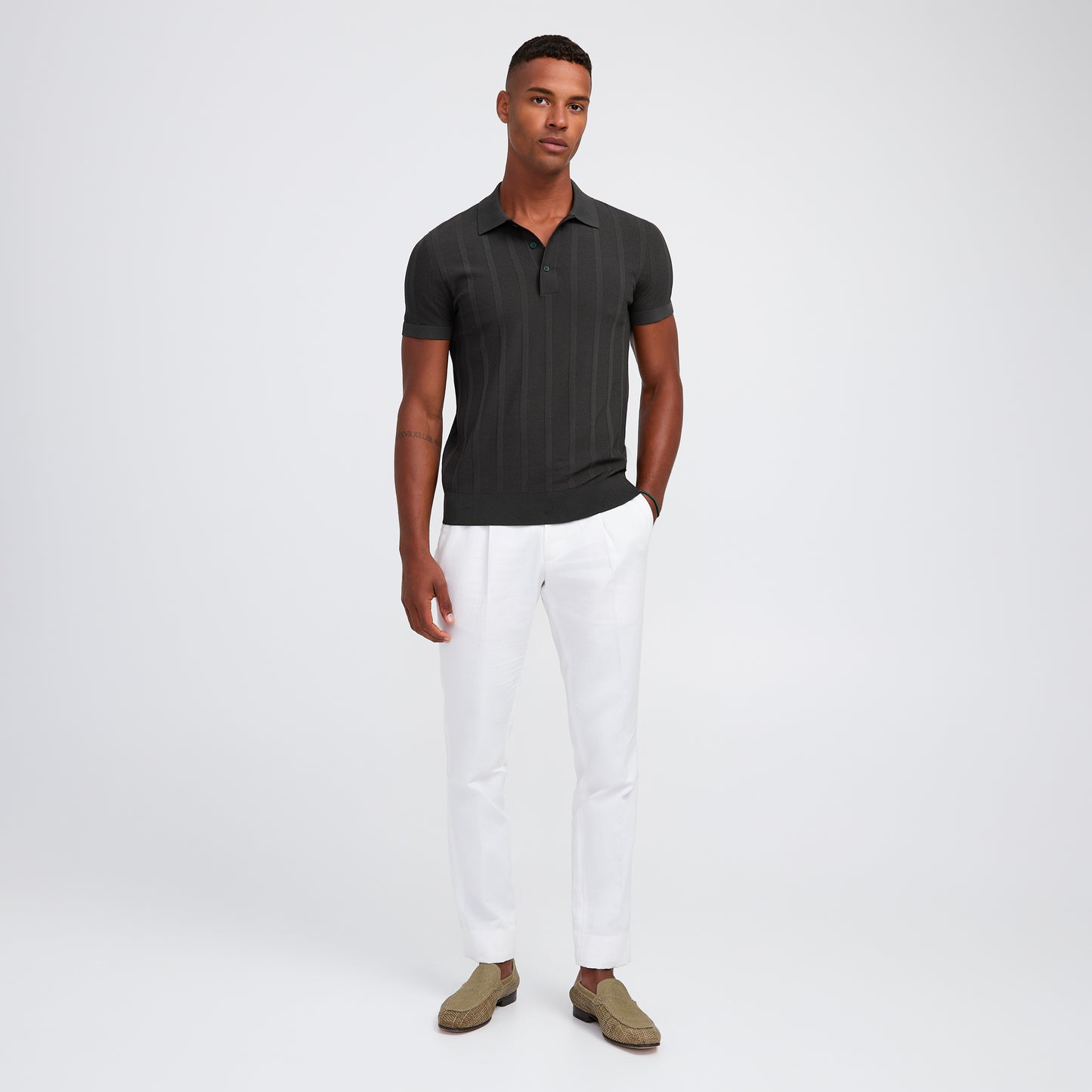 Textured Tech Knit Polo Green