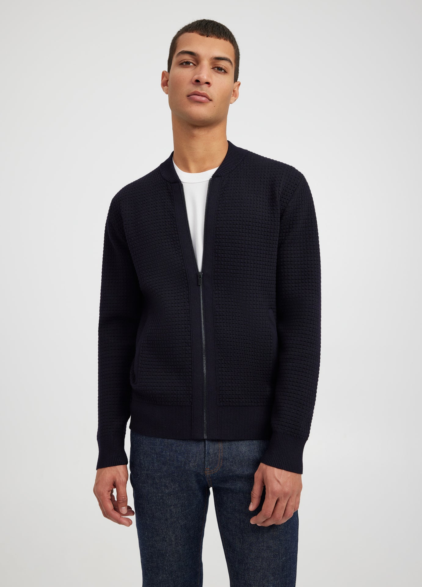 Knitted bomber jacket mens best sale