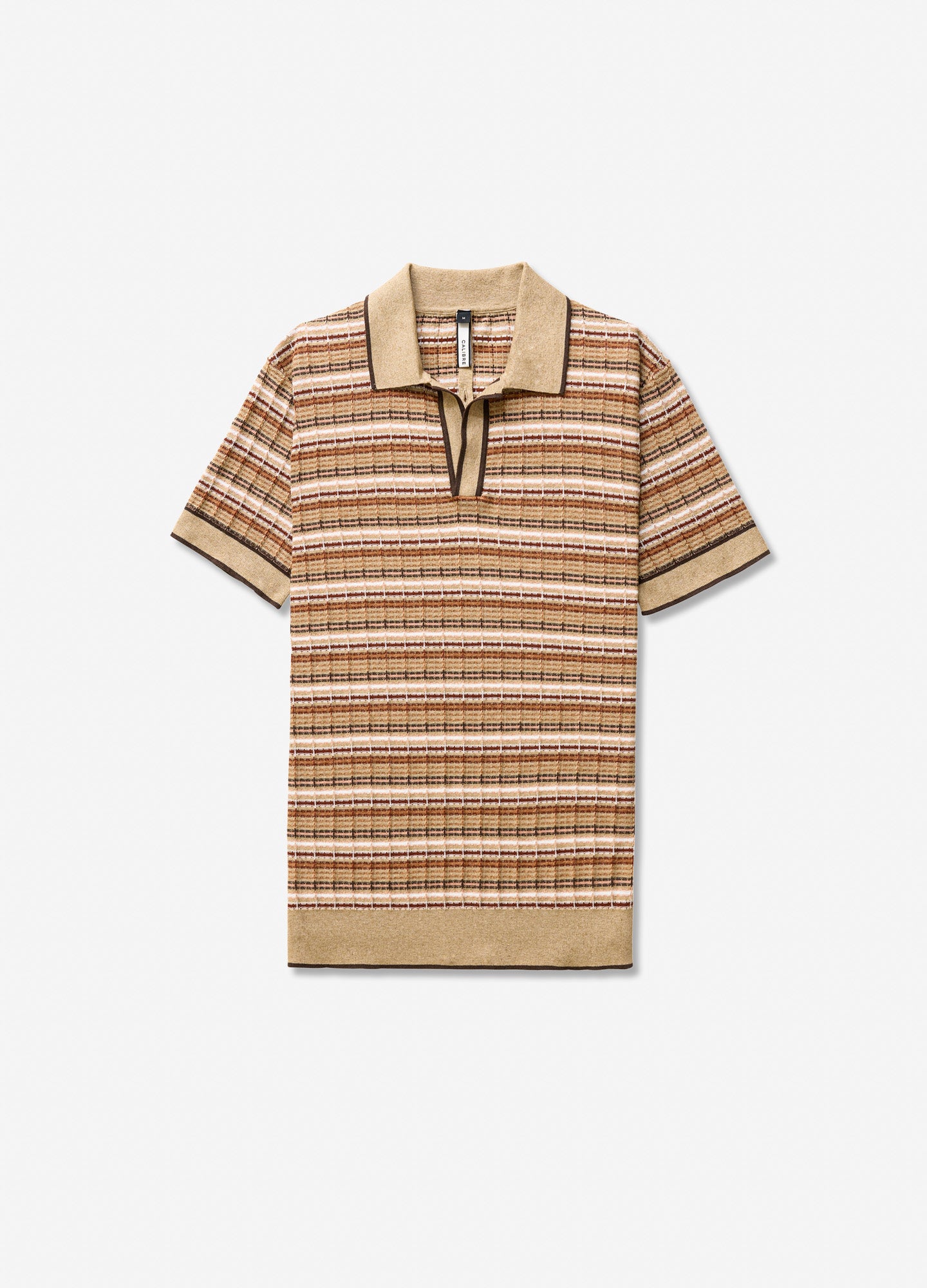 Jacquard Stripe Knit Polo Camel