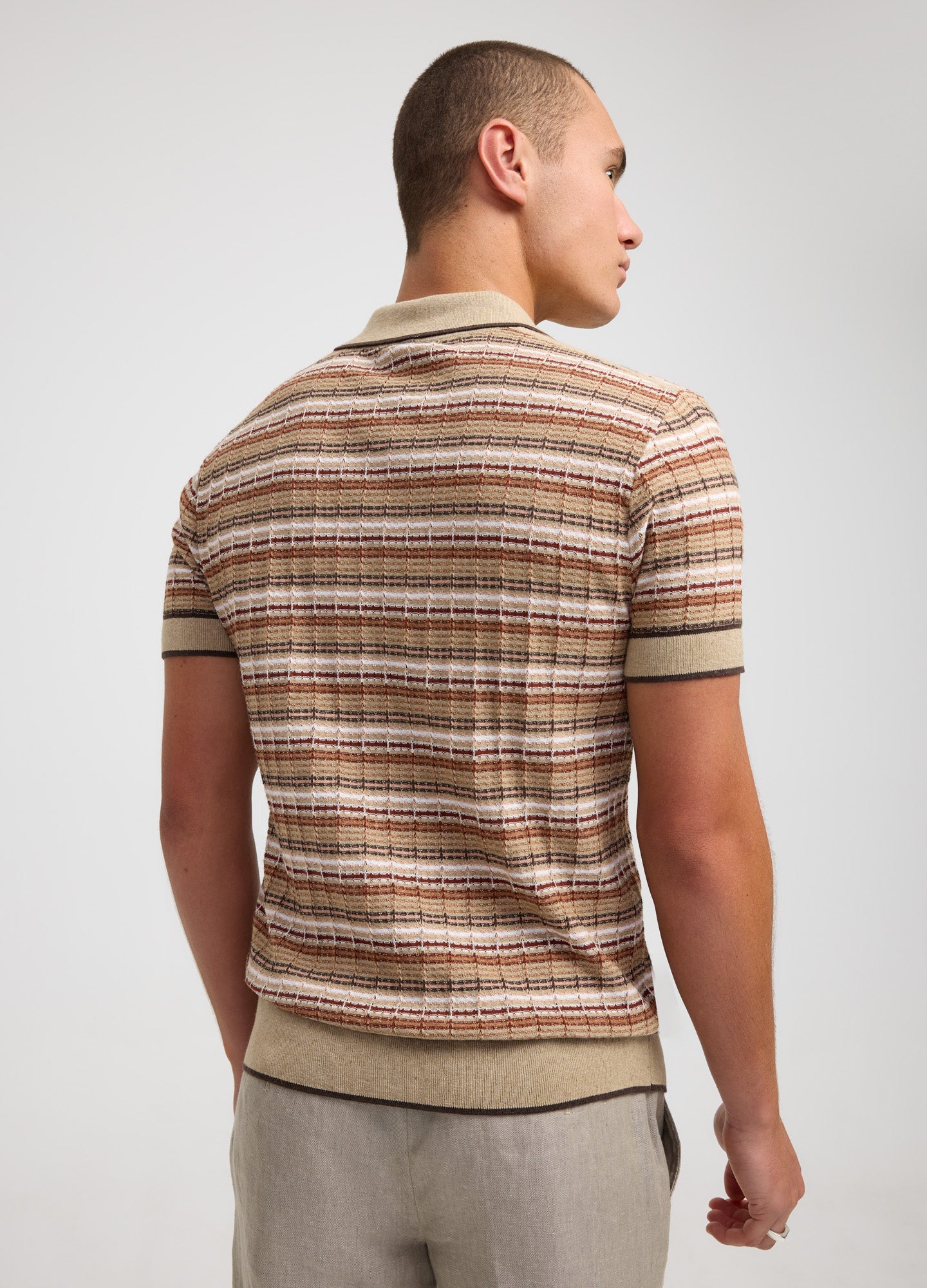 Jacquard Stripe Knit Polo Camel