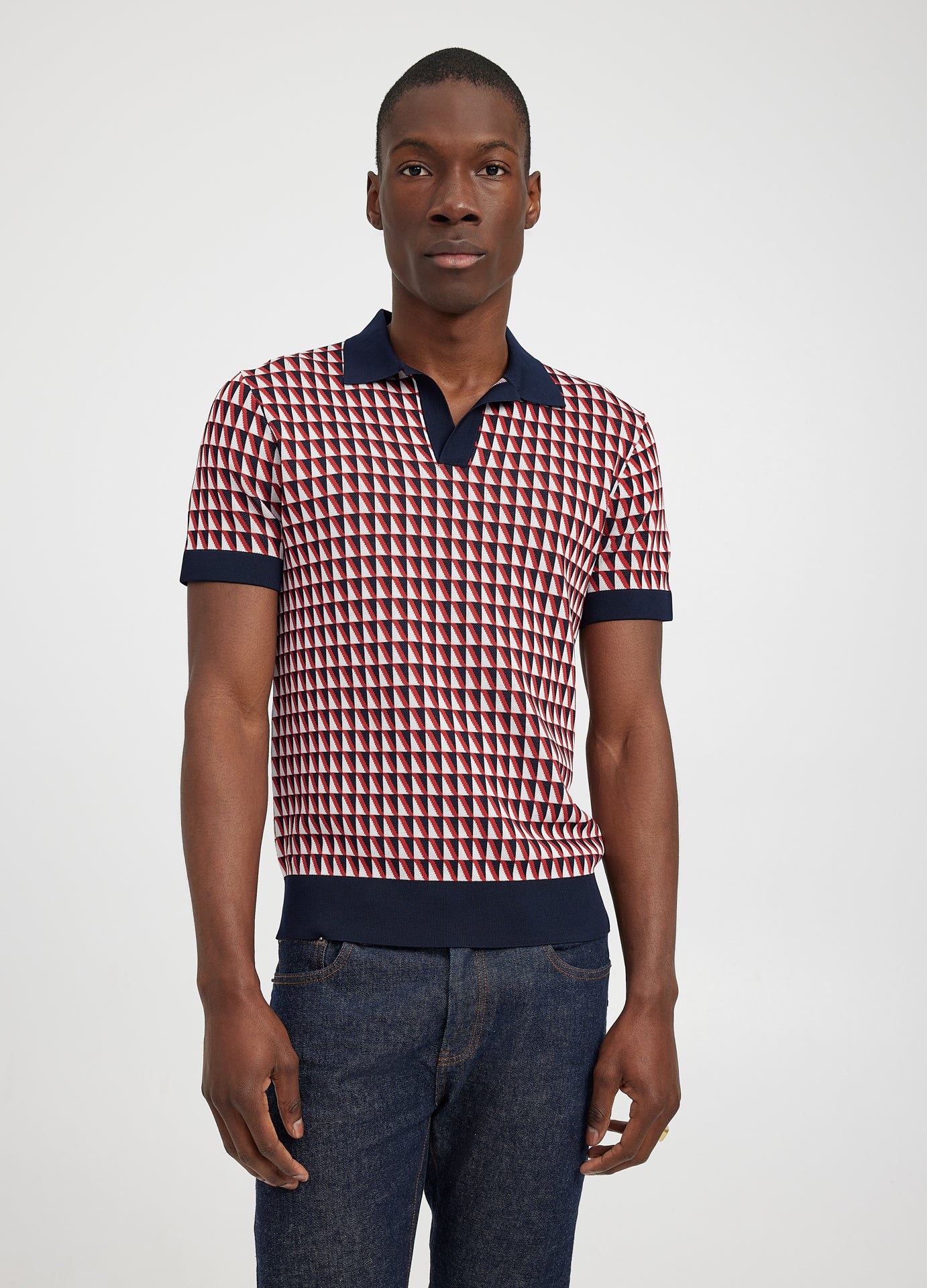 Graphic Jacquard Knit Polo Red Calibre Menswear