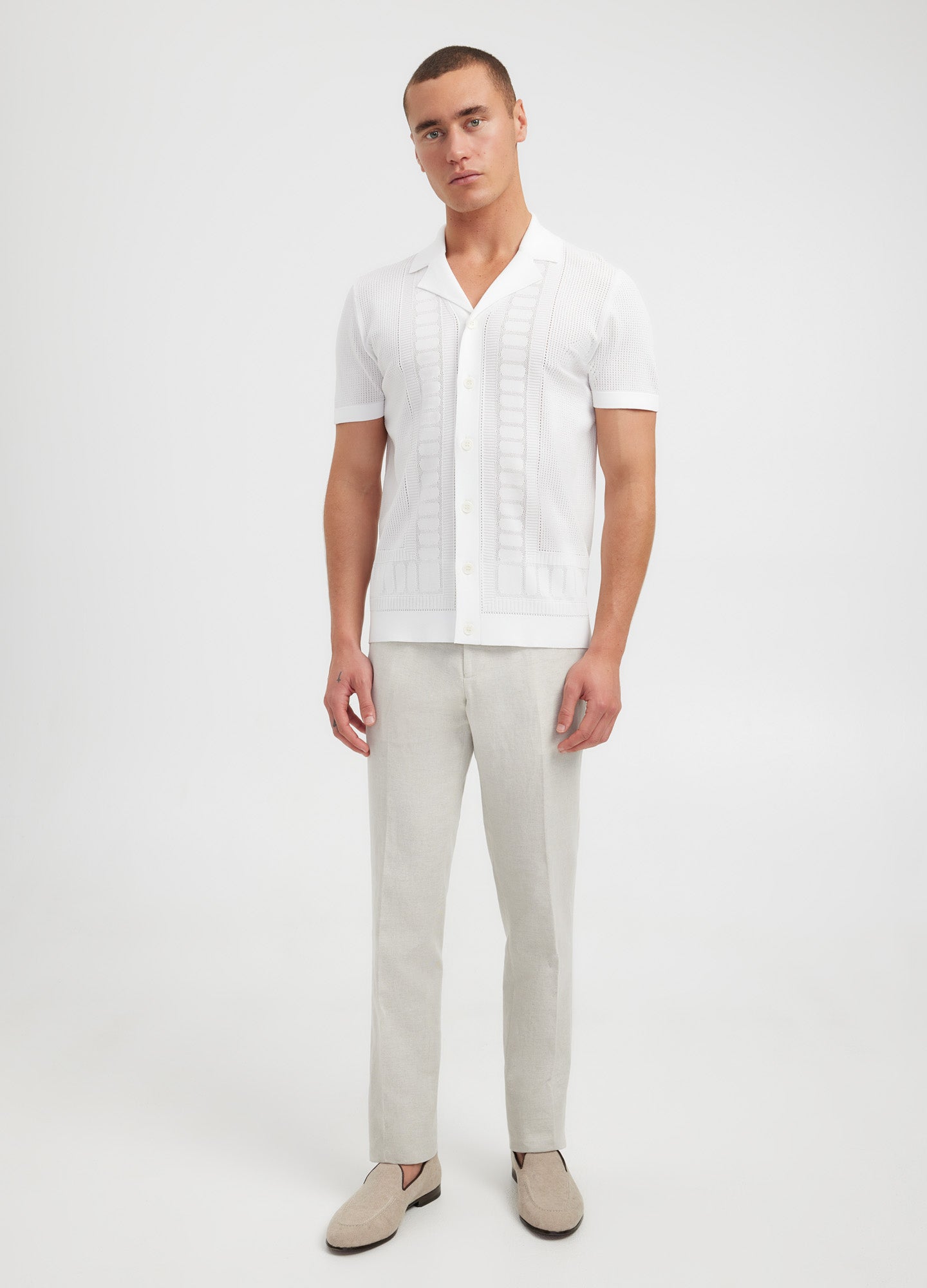 Border Mesh Tech Knit Shirt Ivory