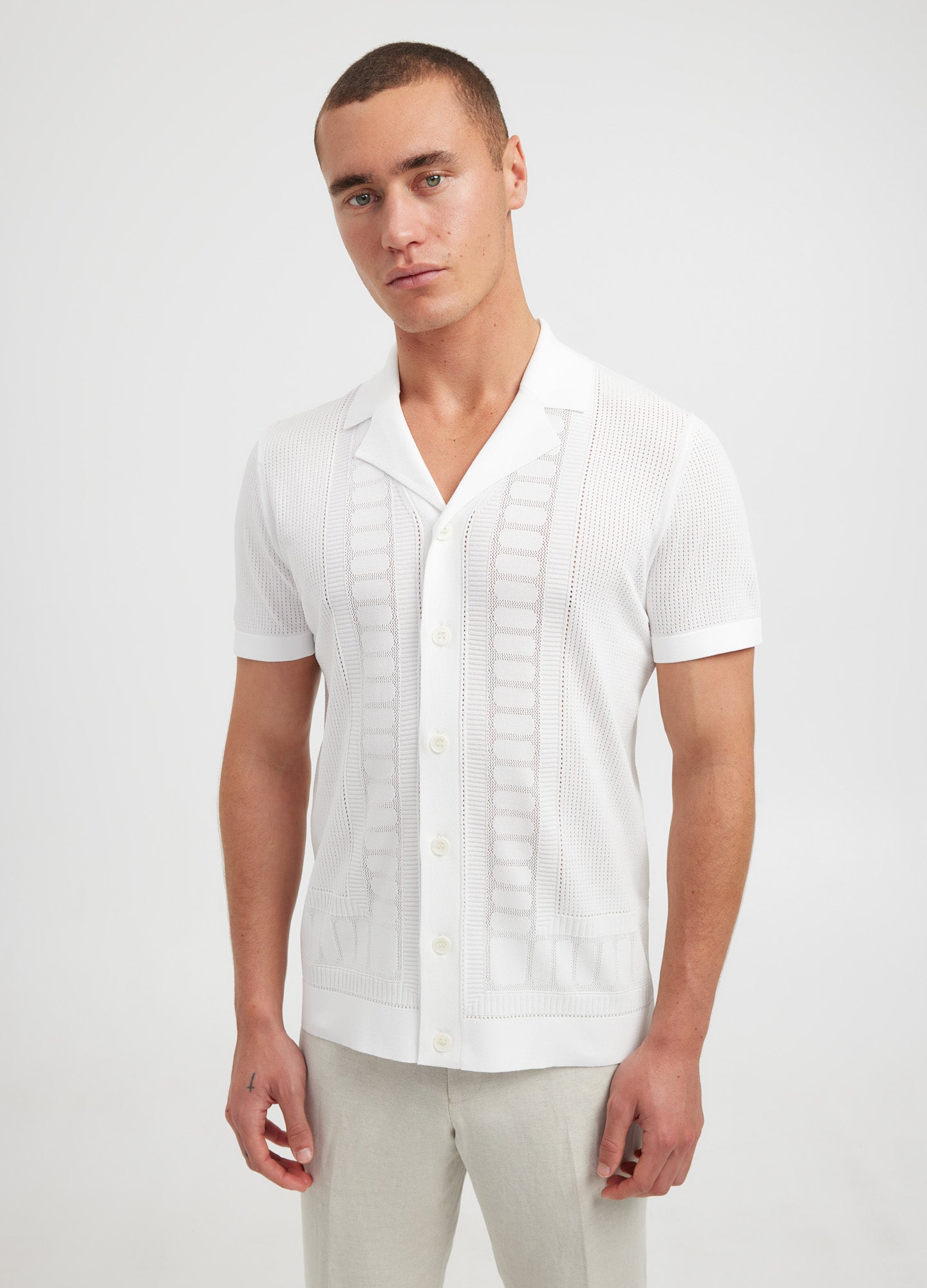 Border Mesh Tech Knit Shirt Ivory