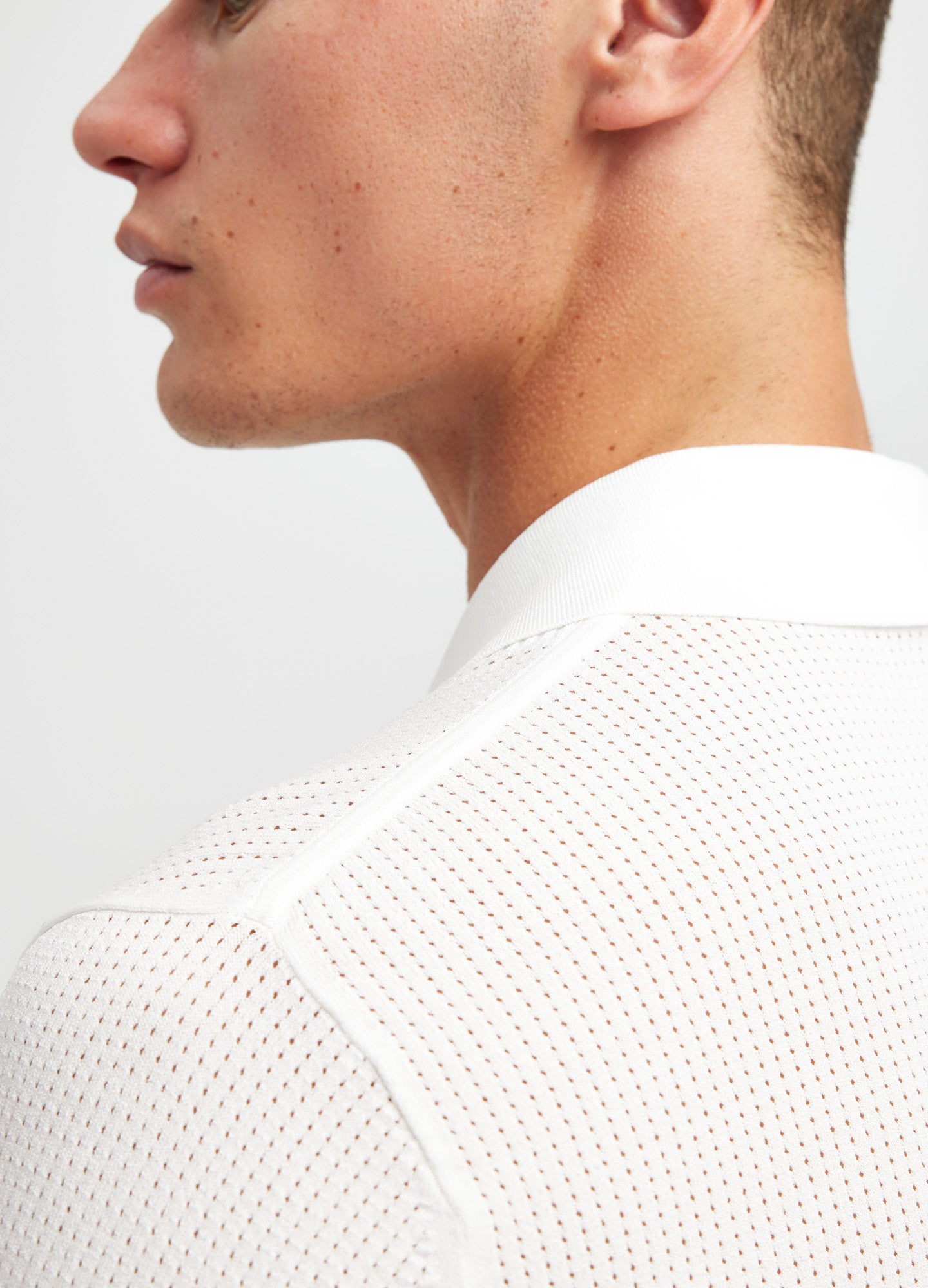 Border Mesh Tech Knit Shirt Ivory