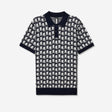 Geo Grid Jacquard Knit Polo Navy