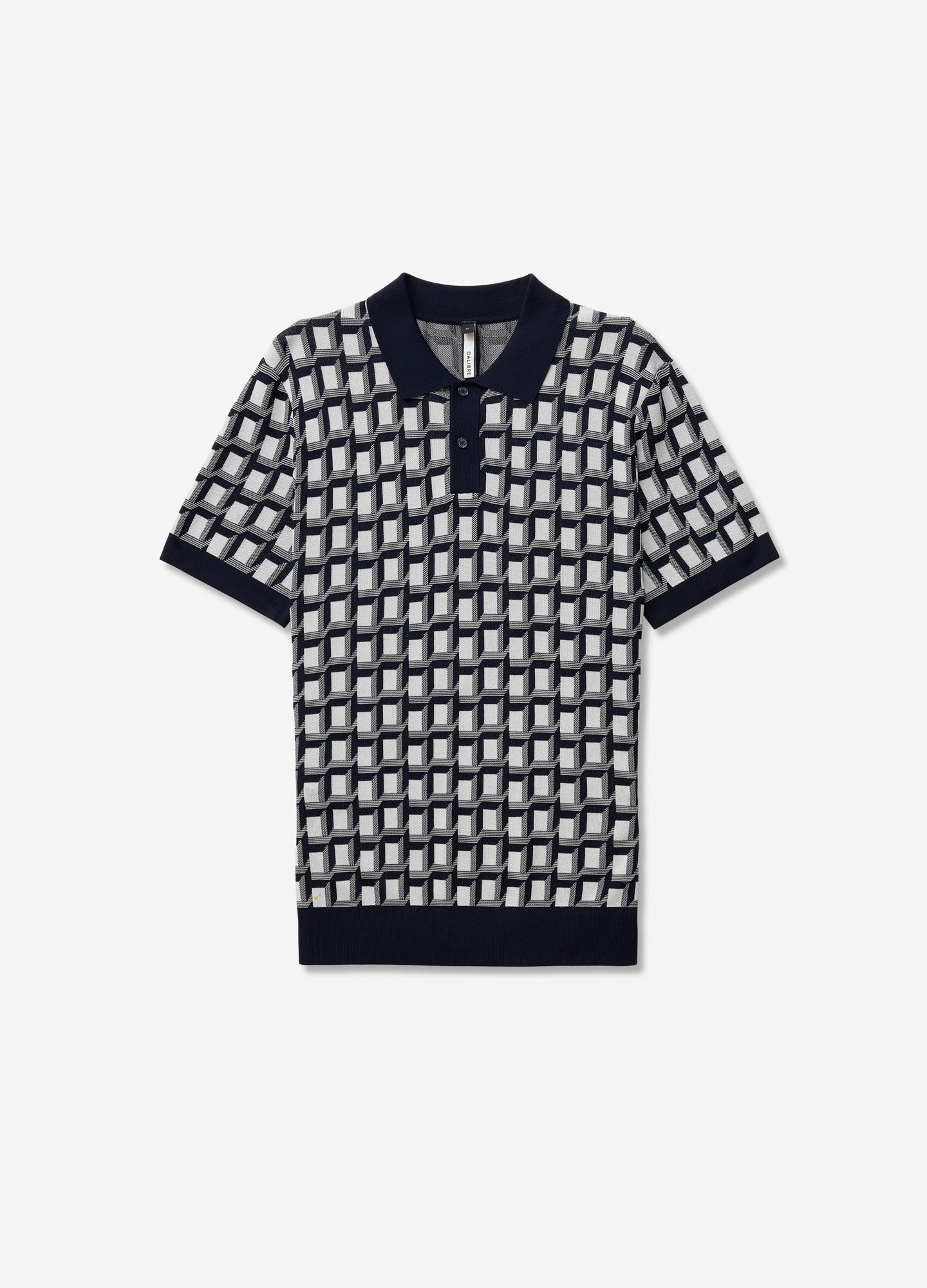 Geo Grid Jacquard Knit Polo Navy