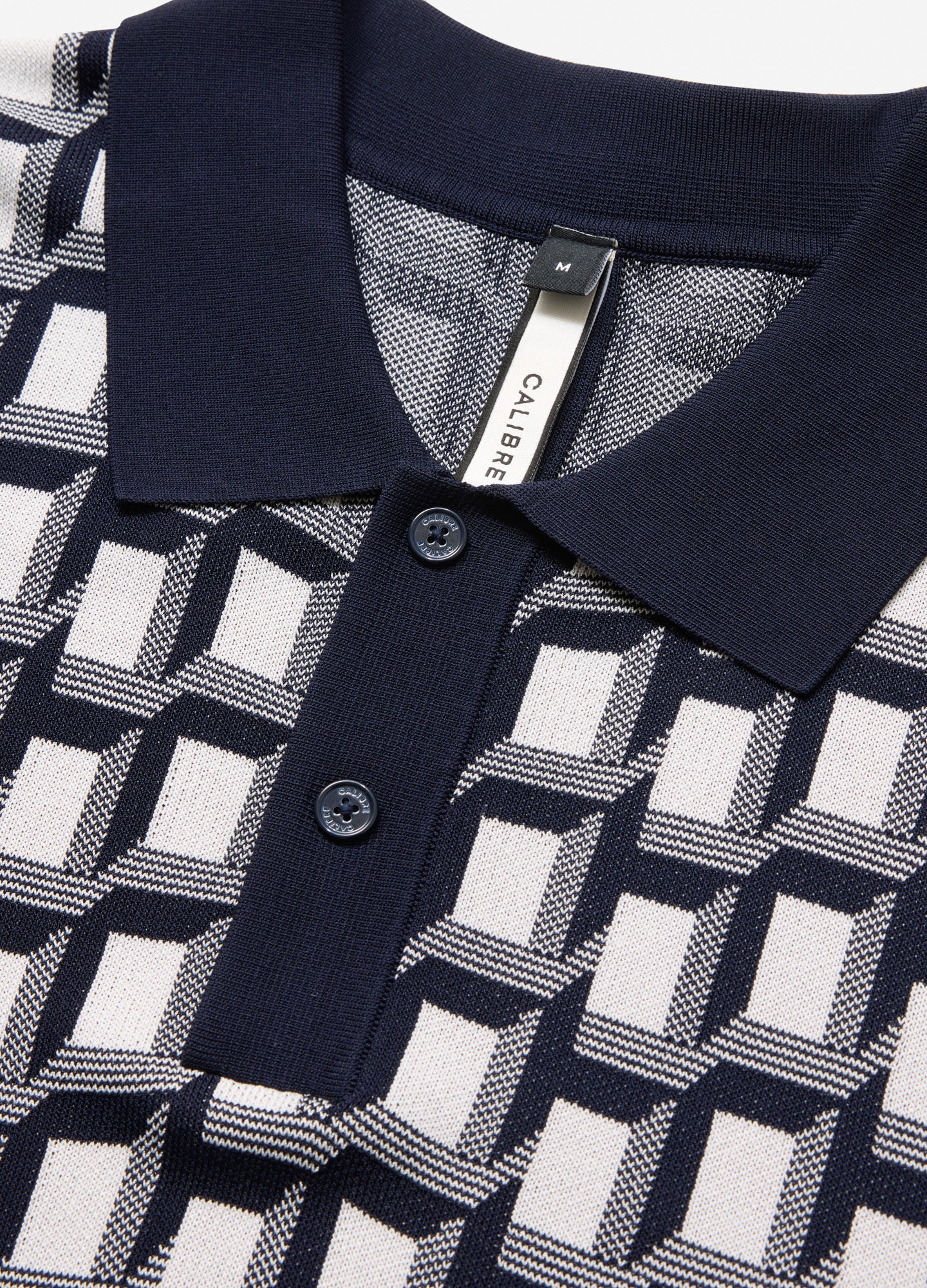 Geo Grid Jacquard Knit Polo Navy