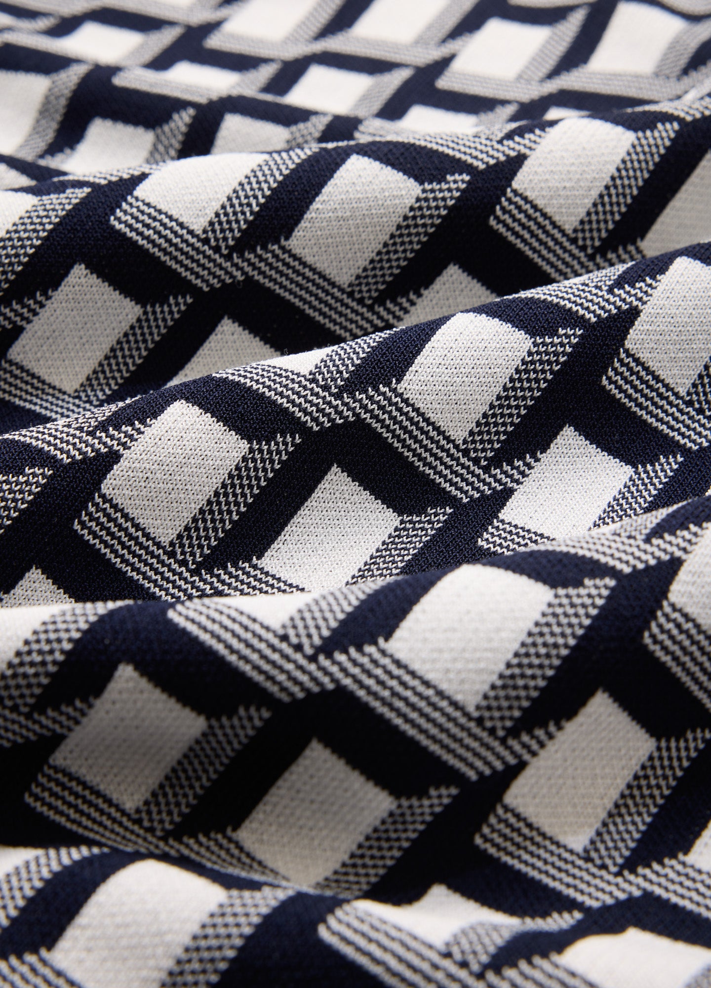 Geo Grid Jacquard Knit Polo Navy