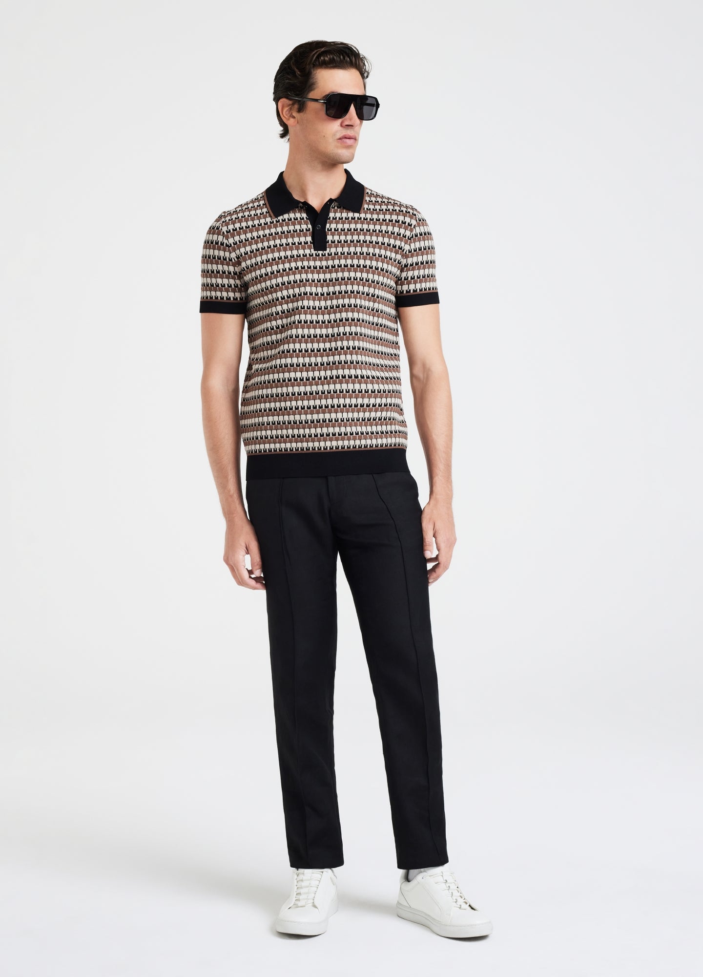 Geo Jacquard Tech Knit Polo Tan