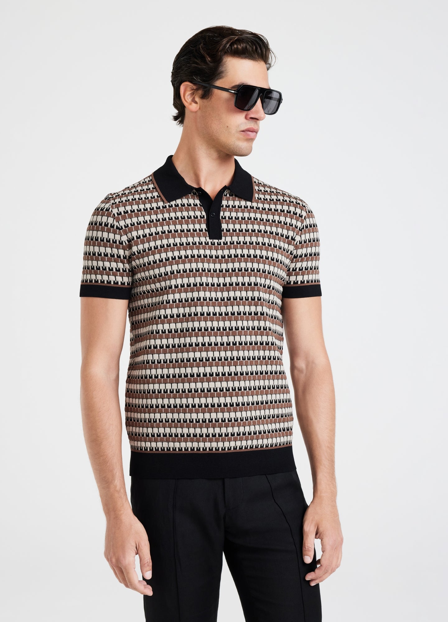 Geo Jacquard Tech Knit Polo Tan