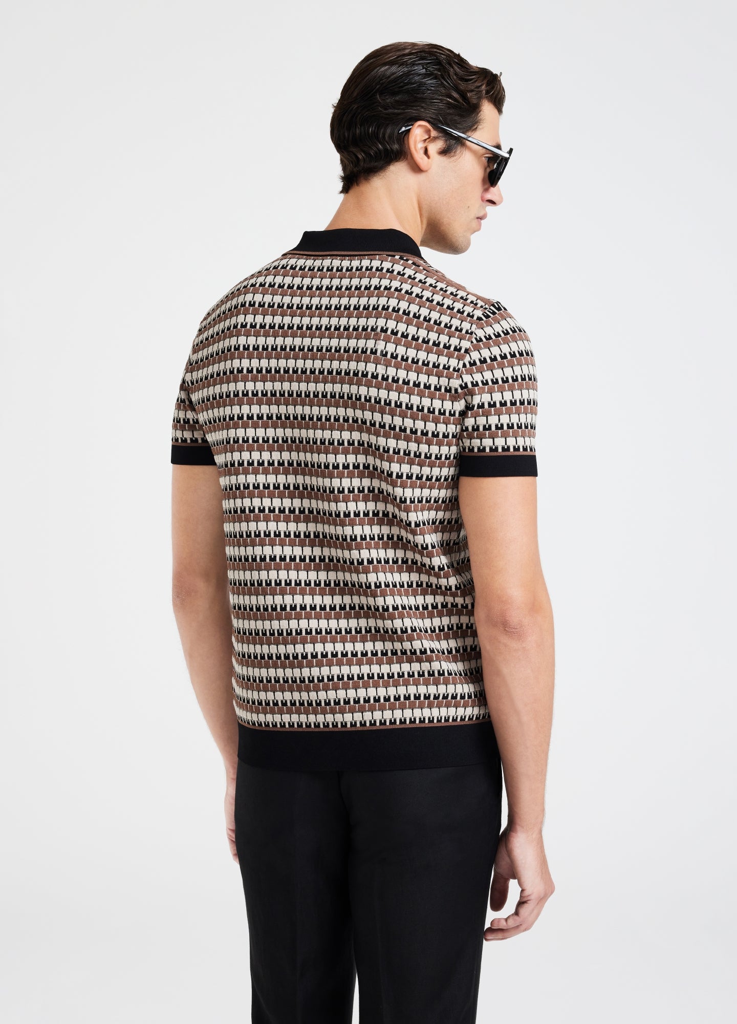 Geo Jacquard Tech Knit Polo Tan