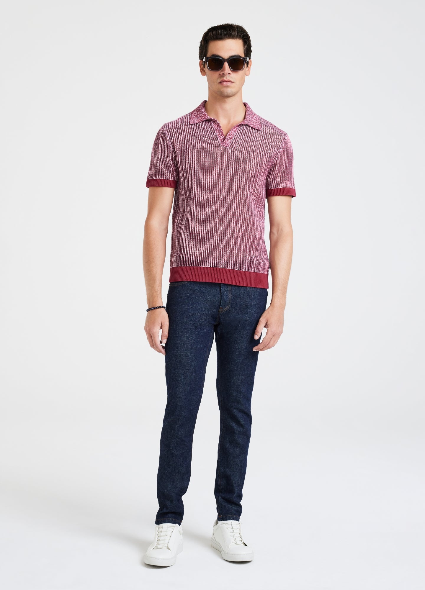 Speckle Mesh Knit Polo Red