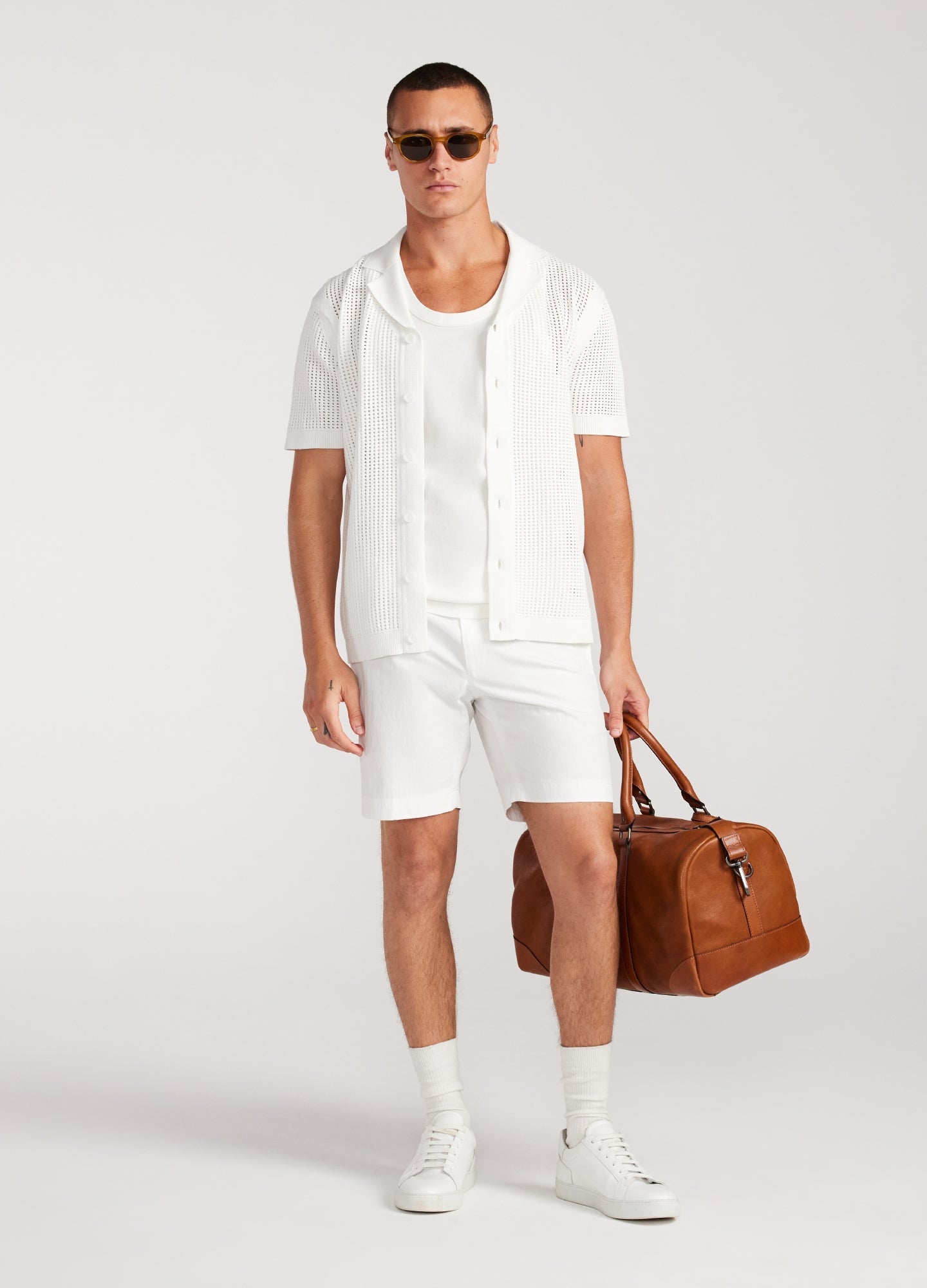 Eyelet Mesh Knit Shirt White
