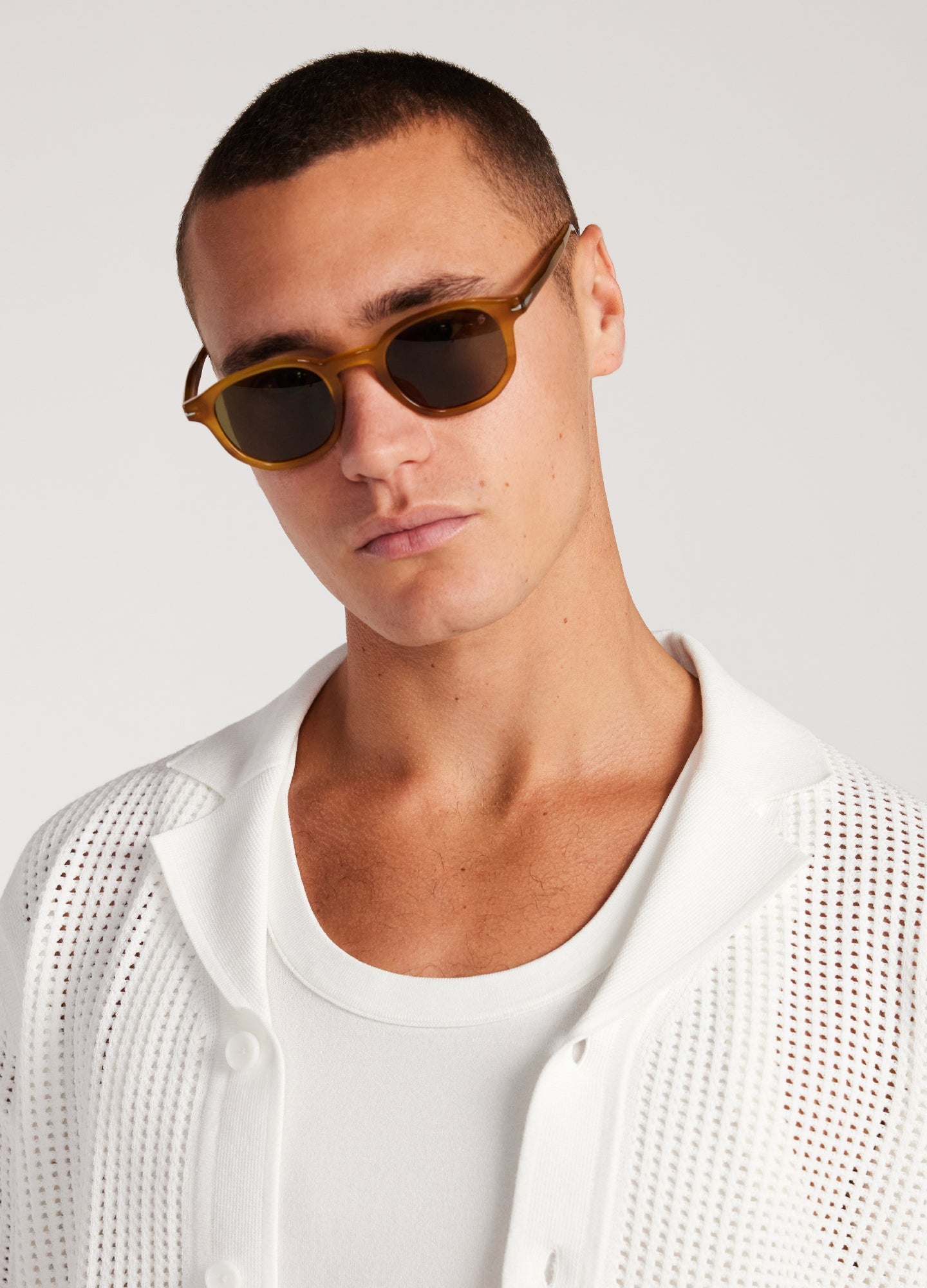 Eyelet Mesh Knit Shirt White