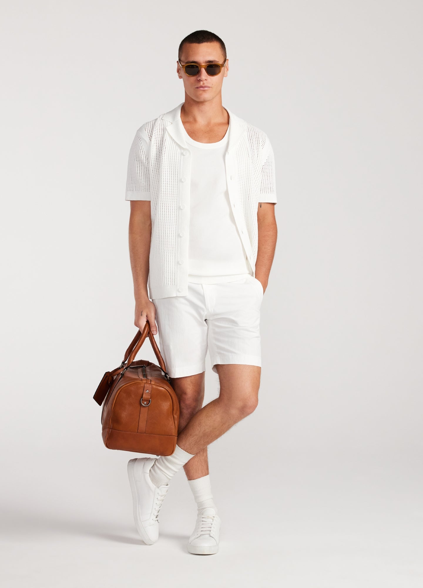 Eyelet Mesh Knit Shirt White