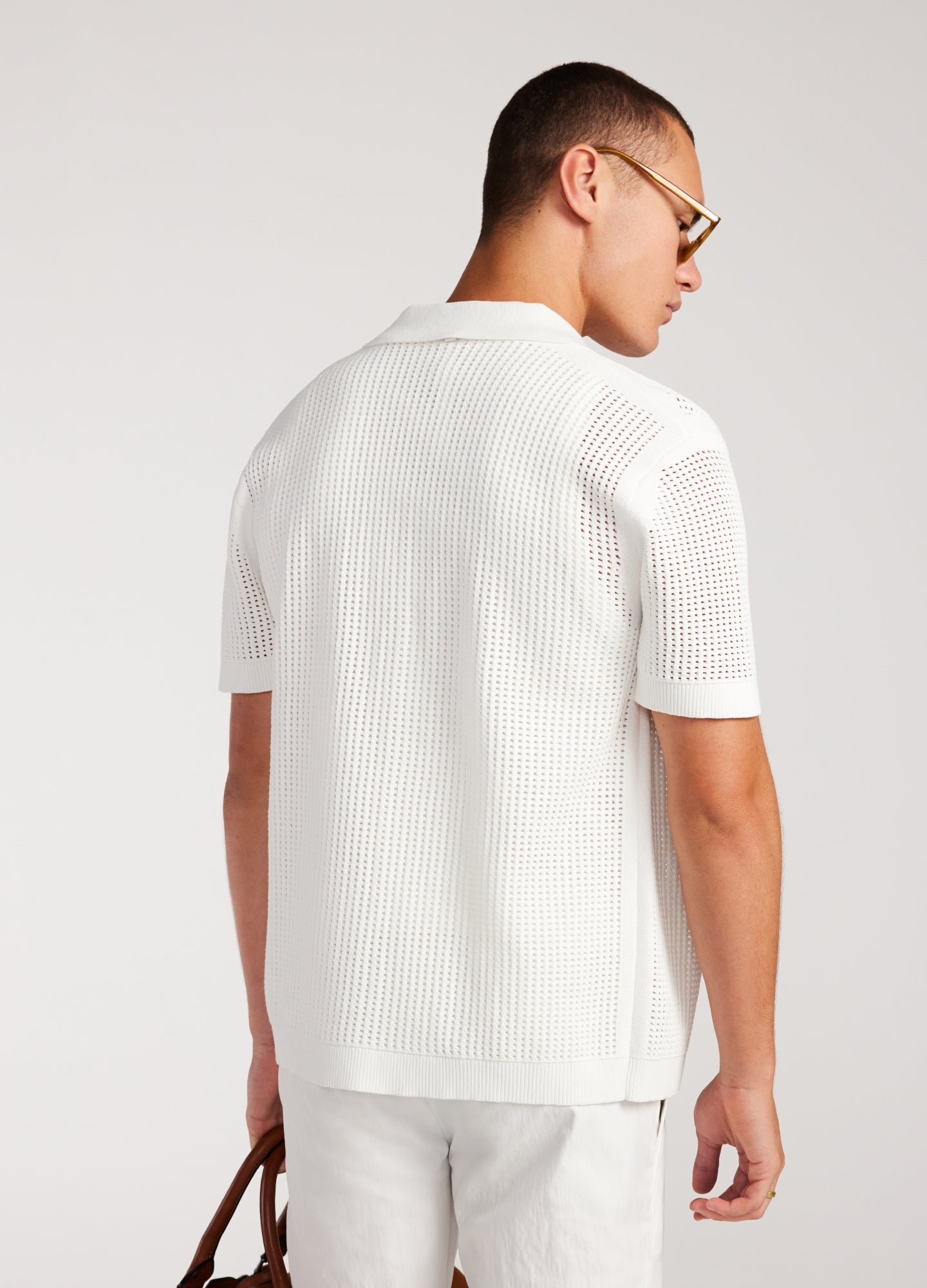 Eyelet Mesh Knit Shirt White
