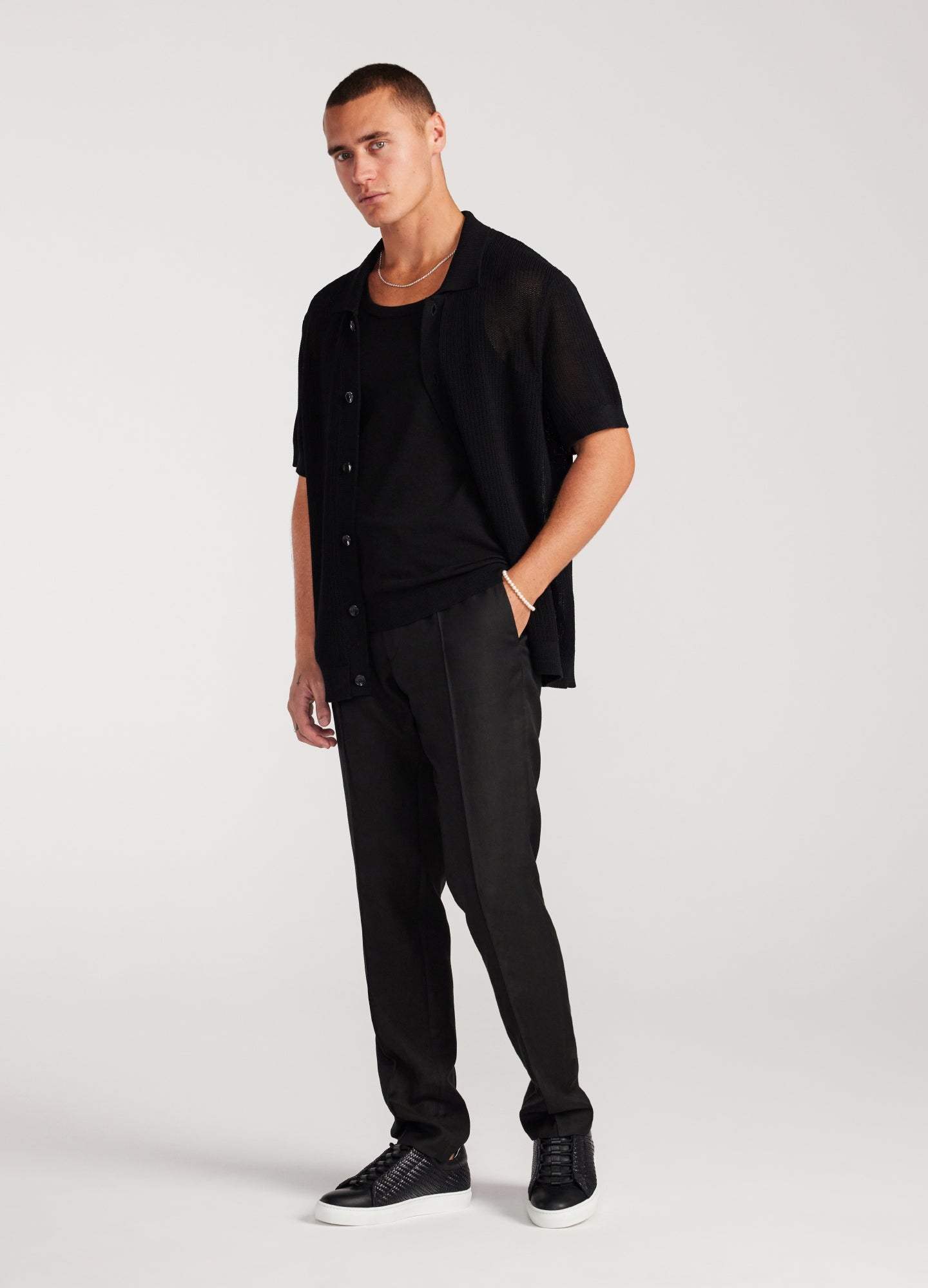Relaxed Textured Knit Shirt Black