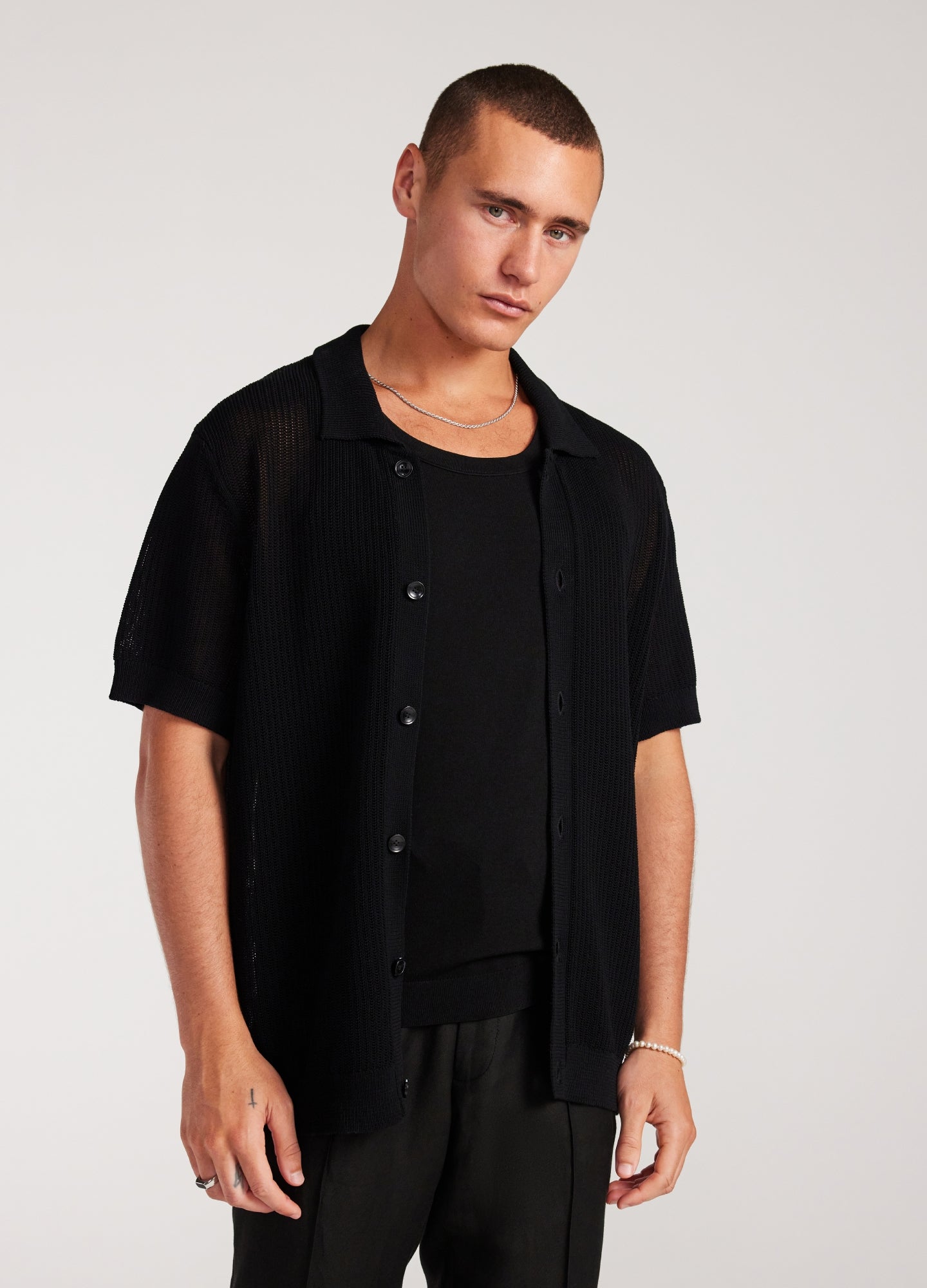 Relaxed Textured Knit Shirt Black