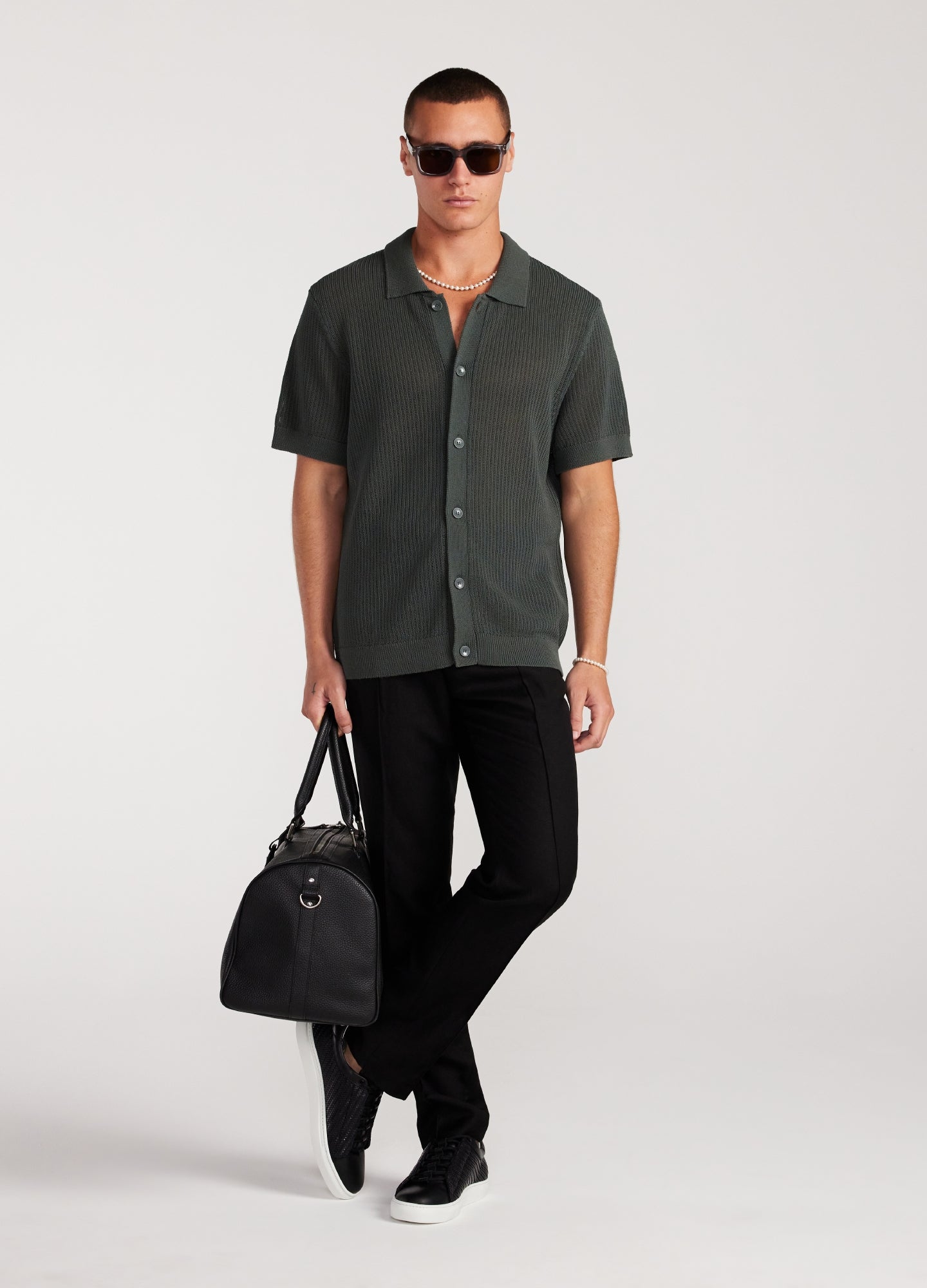 Relaxed Textured Knit Shirt Pine Green