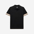 Striped Cuff Texture Knit Polo Black