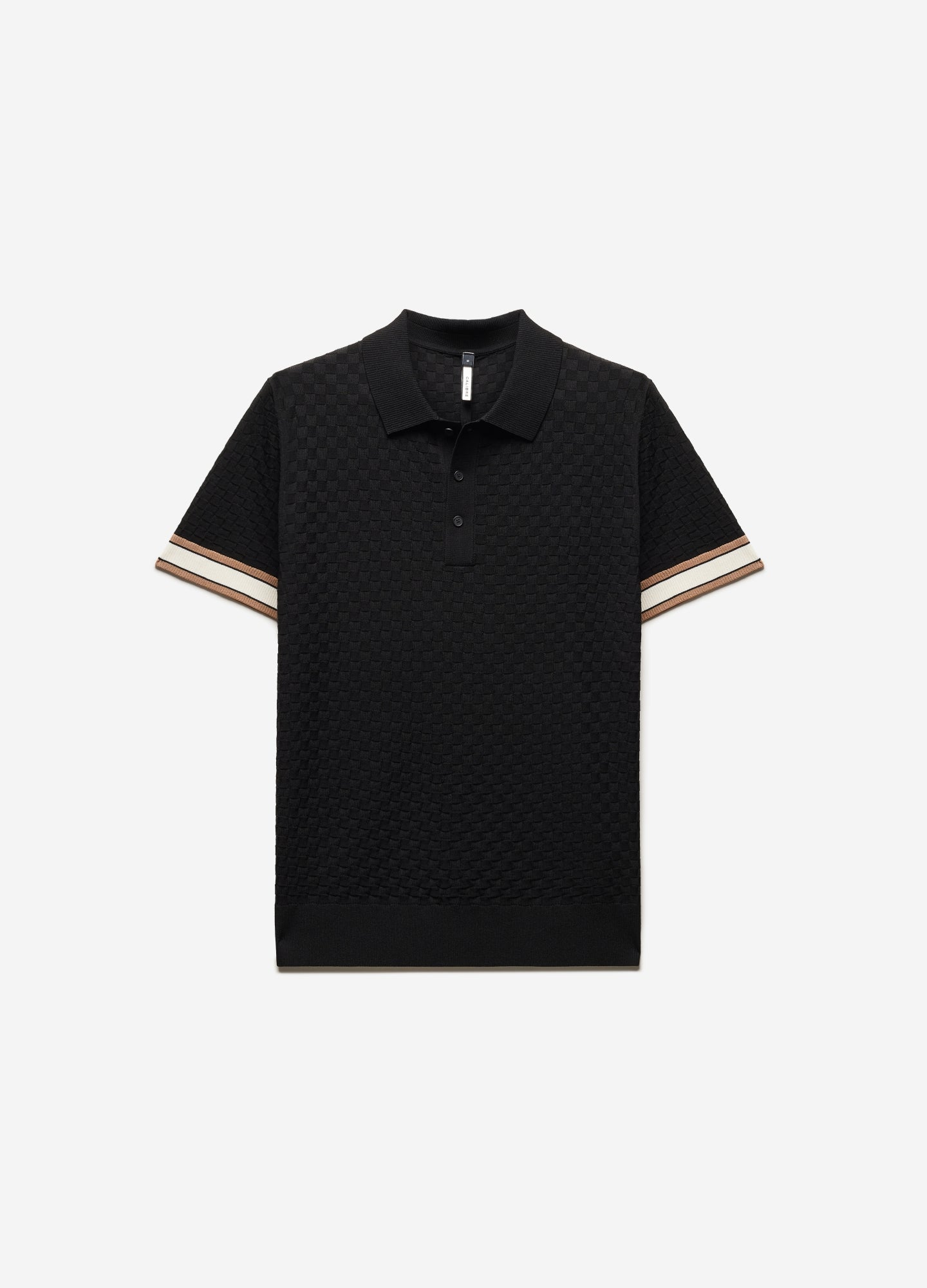 Striped Cuff Texture Knit Polo Black
