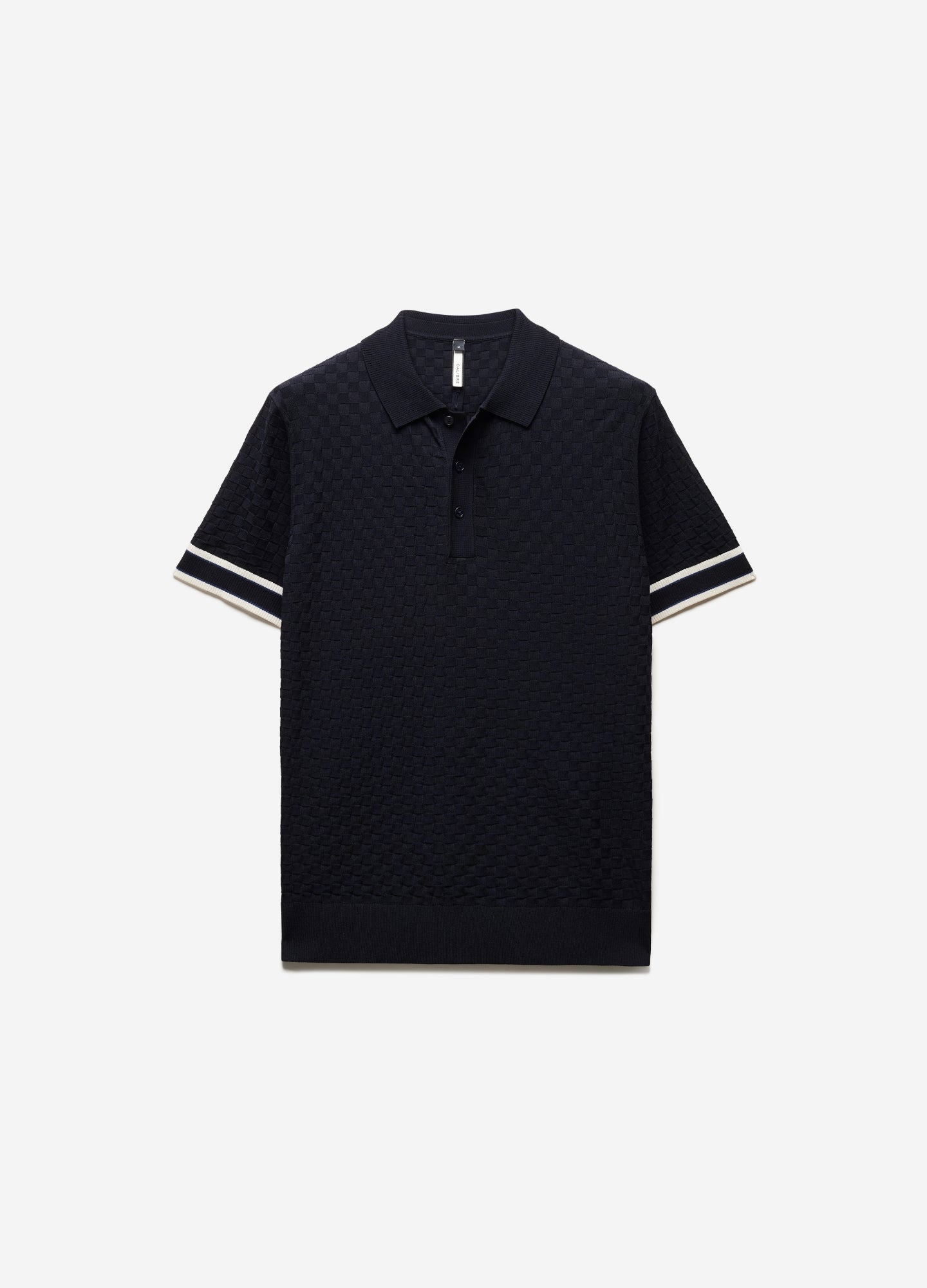 Striped Cuff Texture Knit Polo Navy