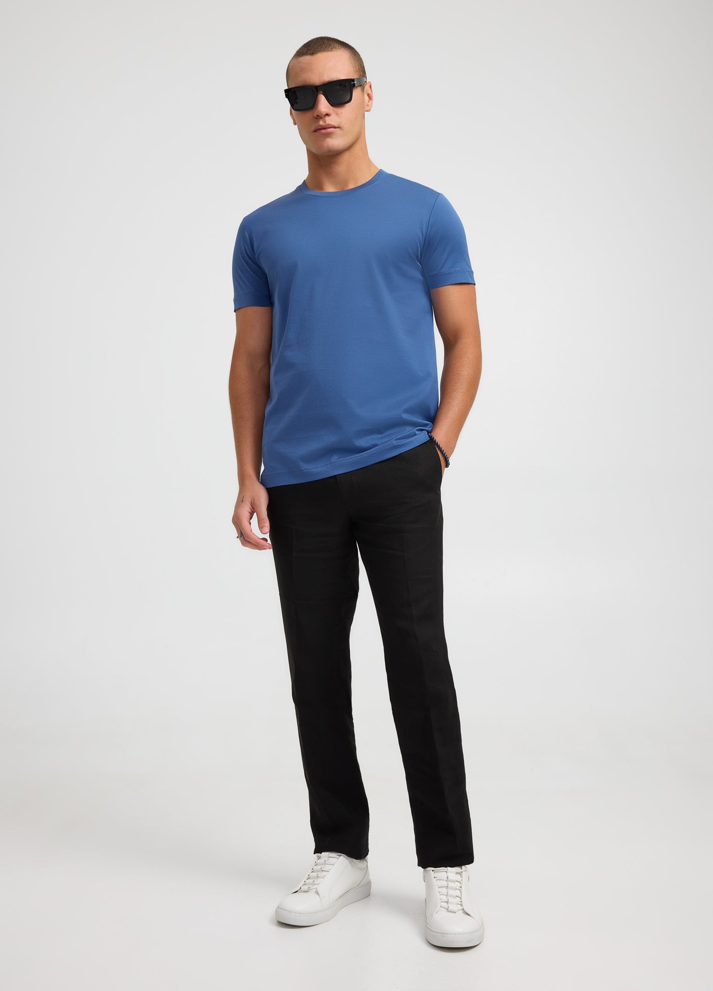 Mercerised Crew Neck T-Shirt Blue