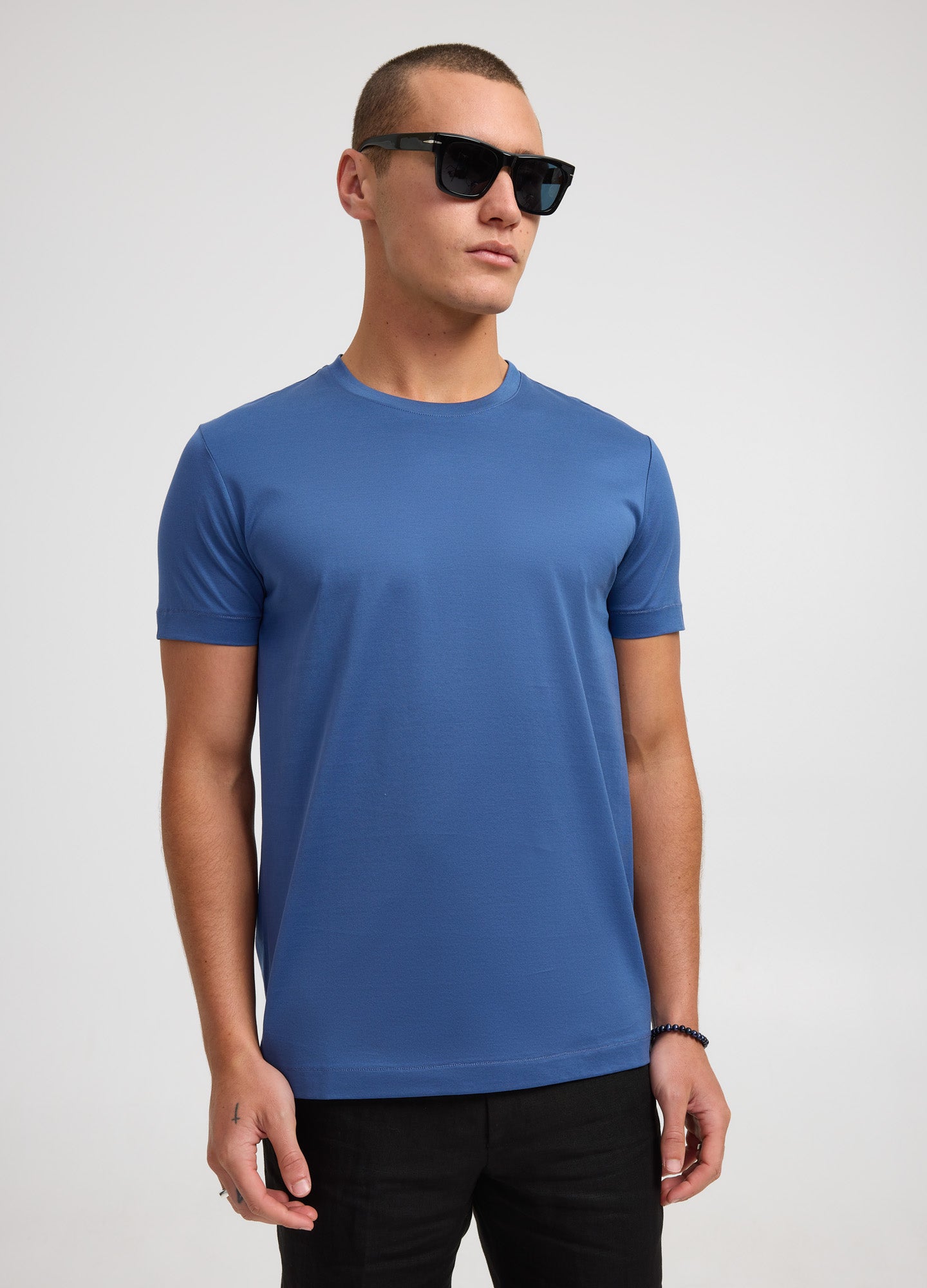 Mercerised Crew Neck T-Shirt Blue