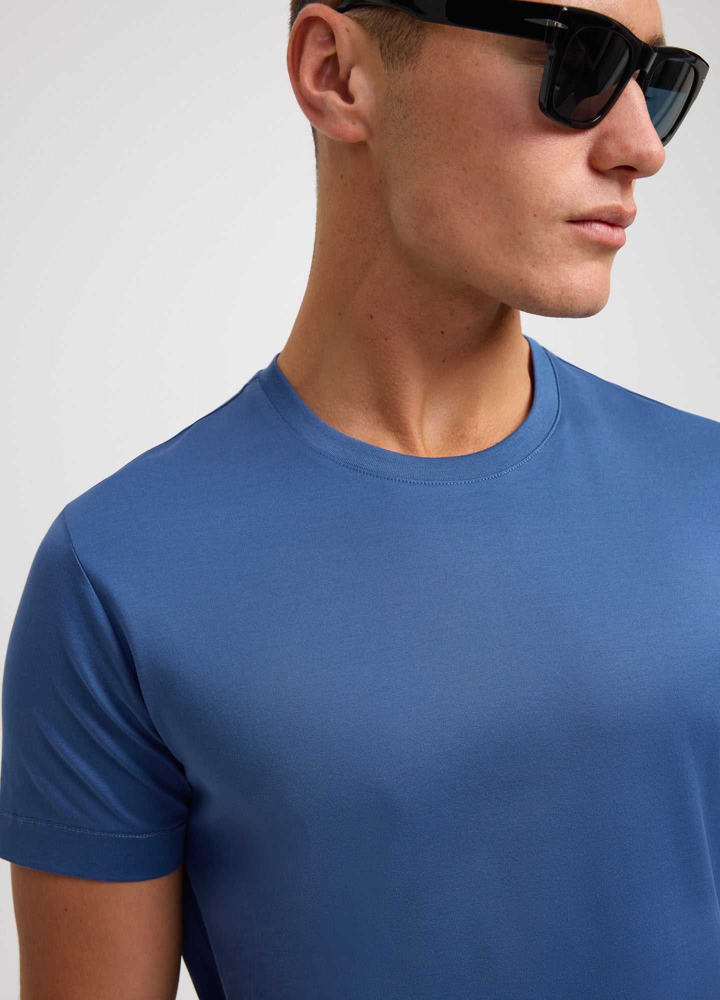 Mercerised Crew Neck T-Shirt Blue
