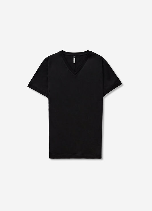 Mercerised Cotton Jersey V Neck T-shirt Black