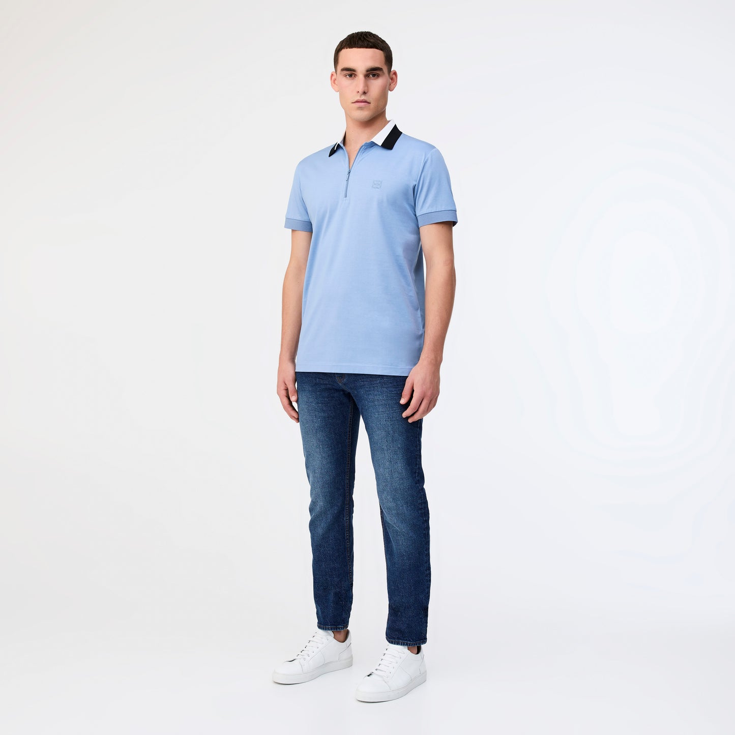 Striped Collar Polo Sky Blue