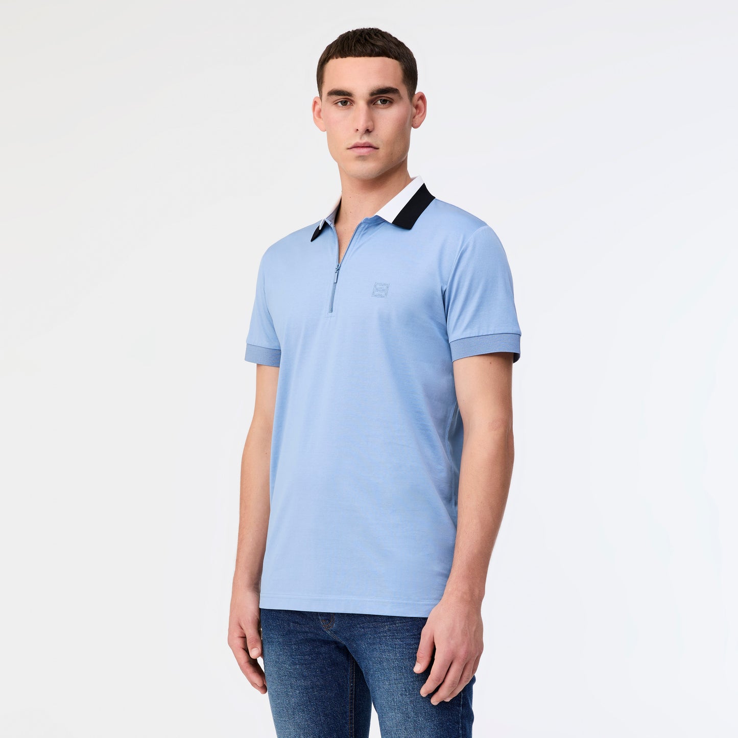 Striped Collar Polo Sky Blue