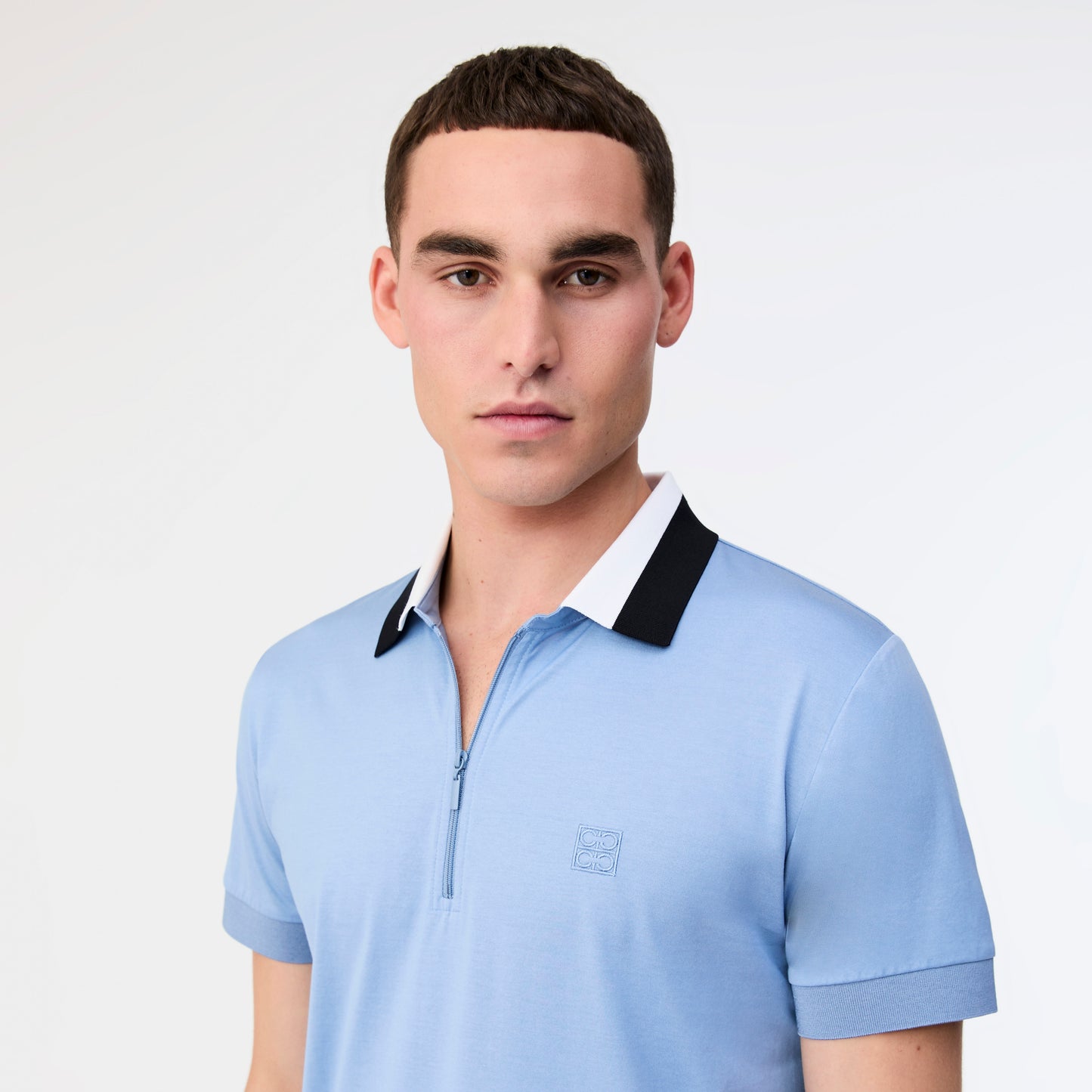 Striped Collar Polo Sky Blue