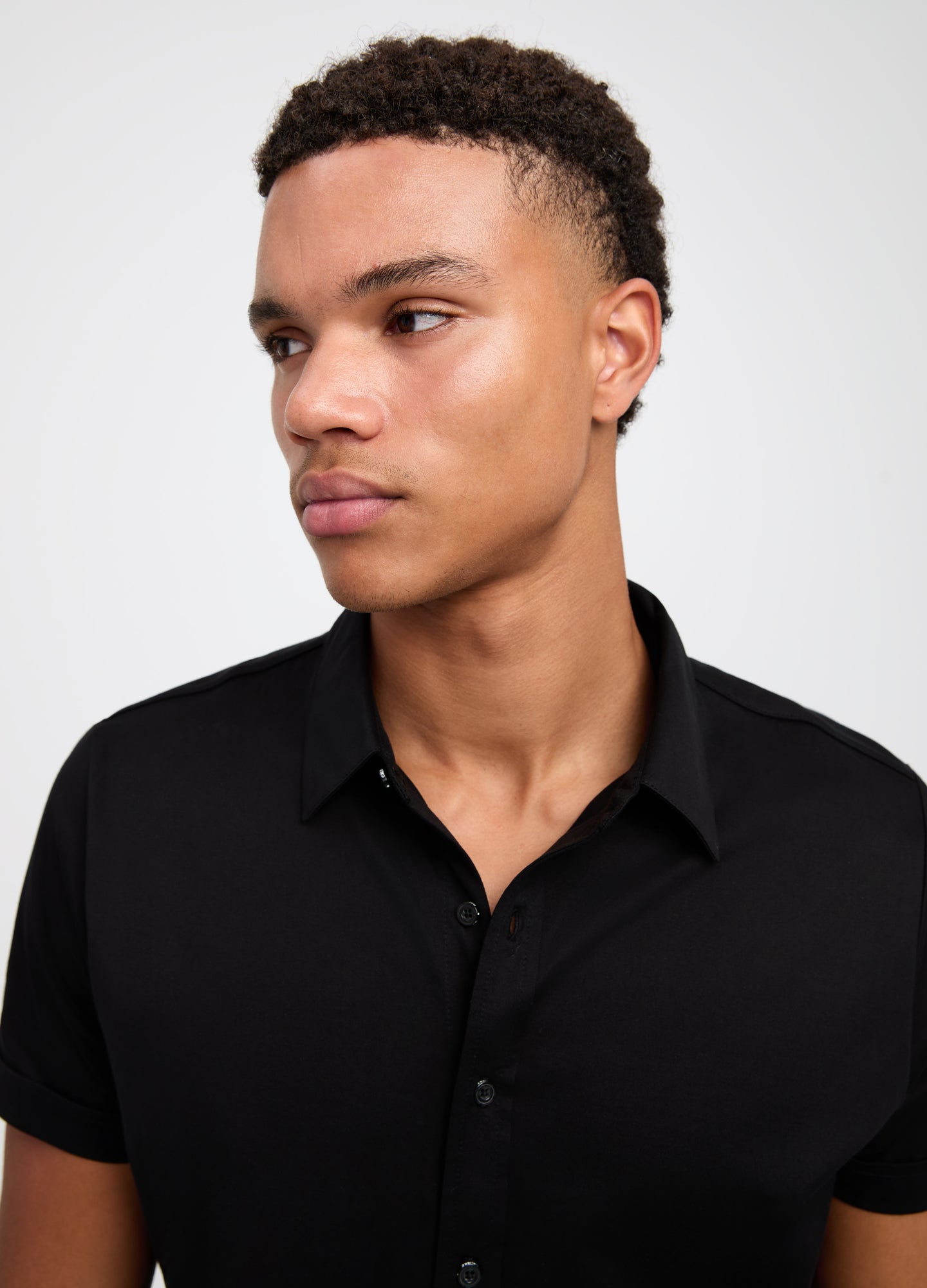 Mercerised Cotton Short Sleeve Shirt Black