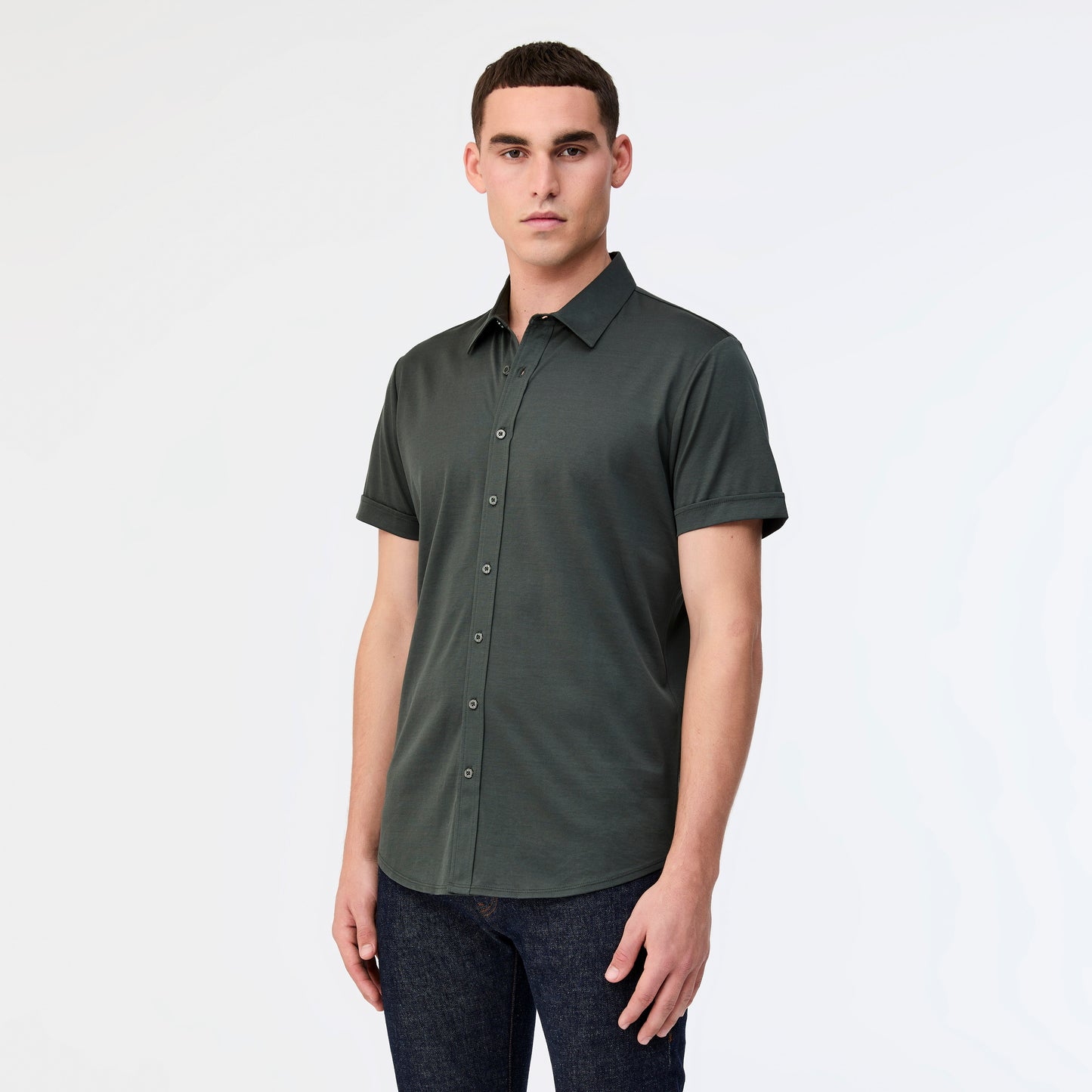 Mercerised Cotton Short Sleeve Shirt Dark Khaki